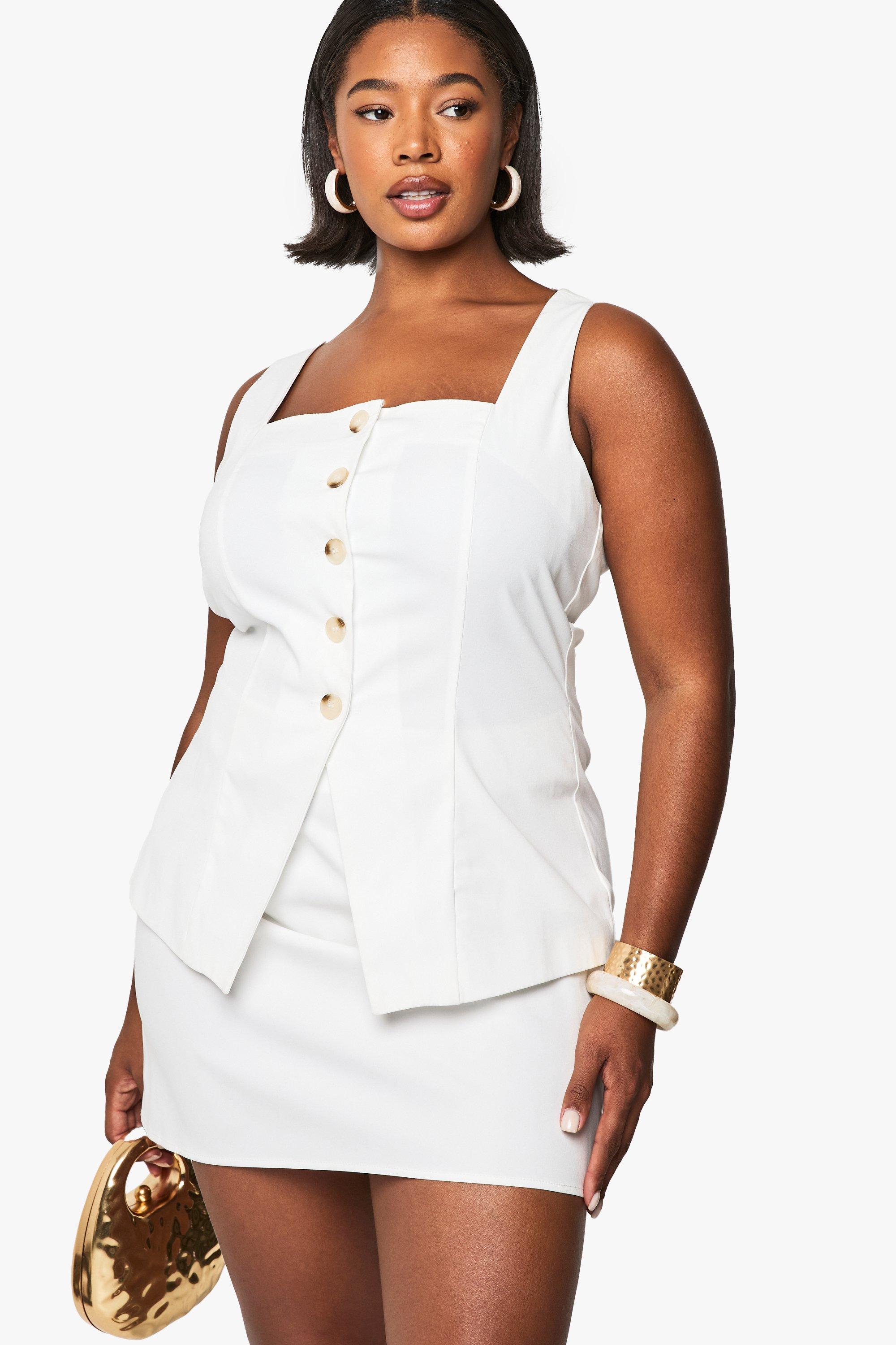 Boohoo Plus Align Mini Jurk Met Gilet, White