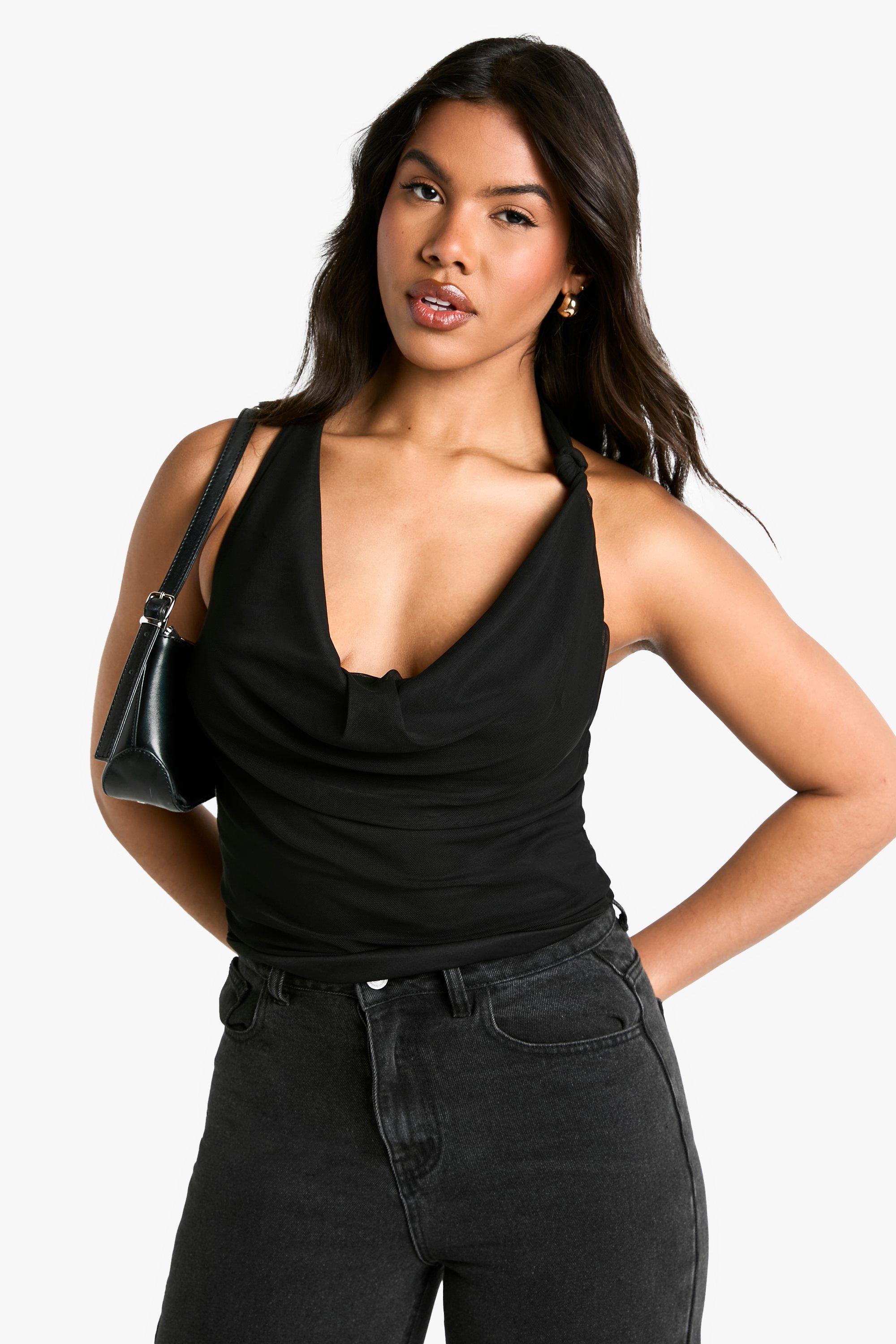 Boohoo Geknoopte Mesh Top Met Halter Neck, Black