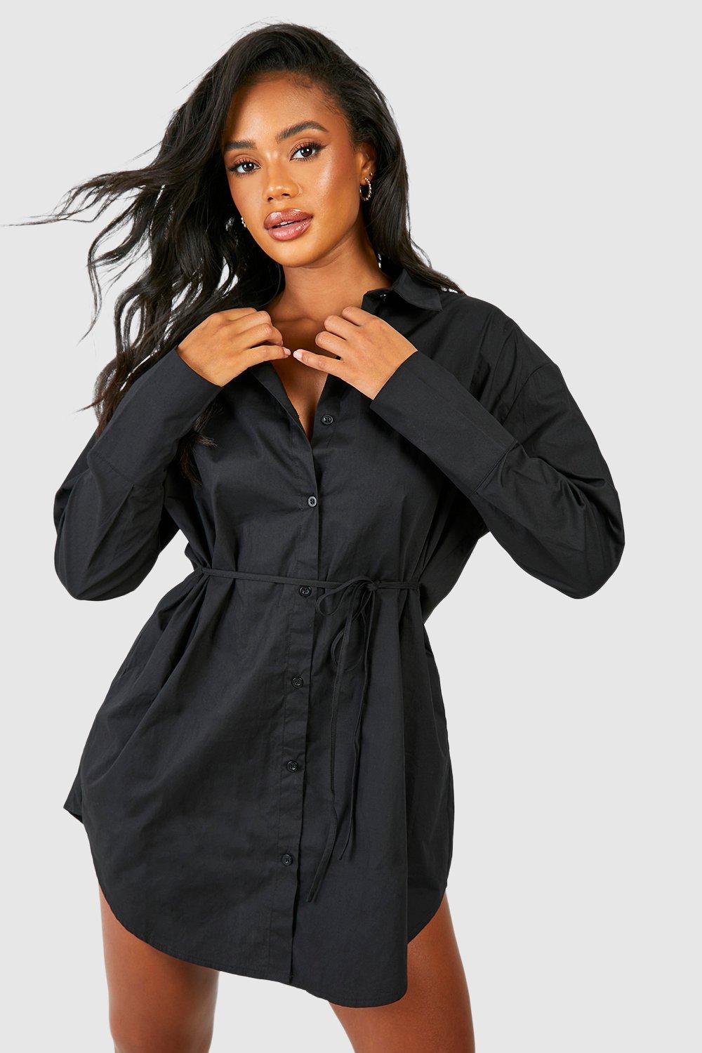 Boohoo Geplooide Blouse Jurk, Black