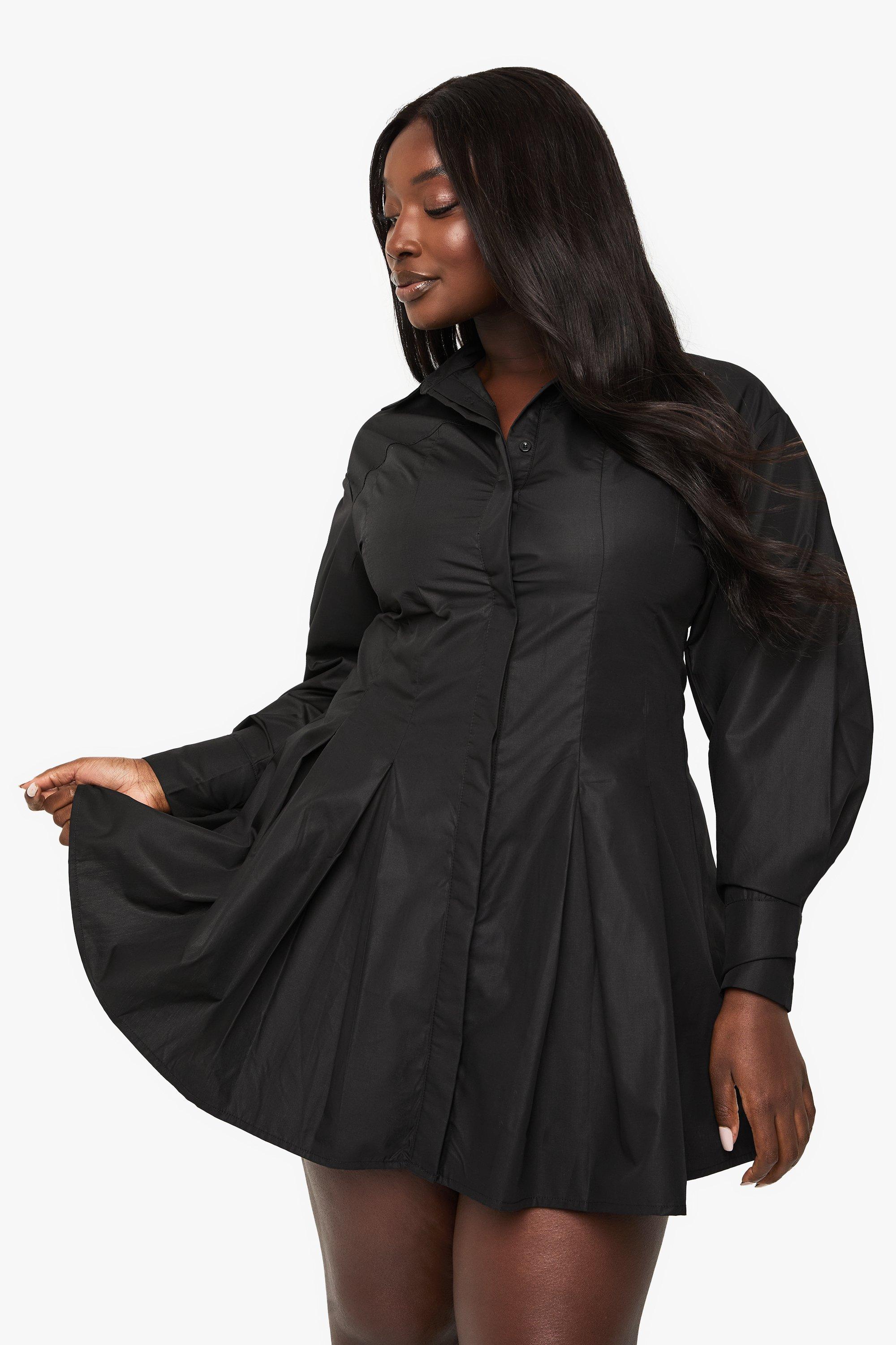 Boohoo Plus Seam Detail Volume Sleeve Shirt Dress, Black