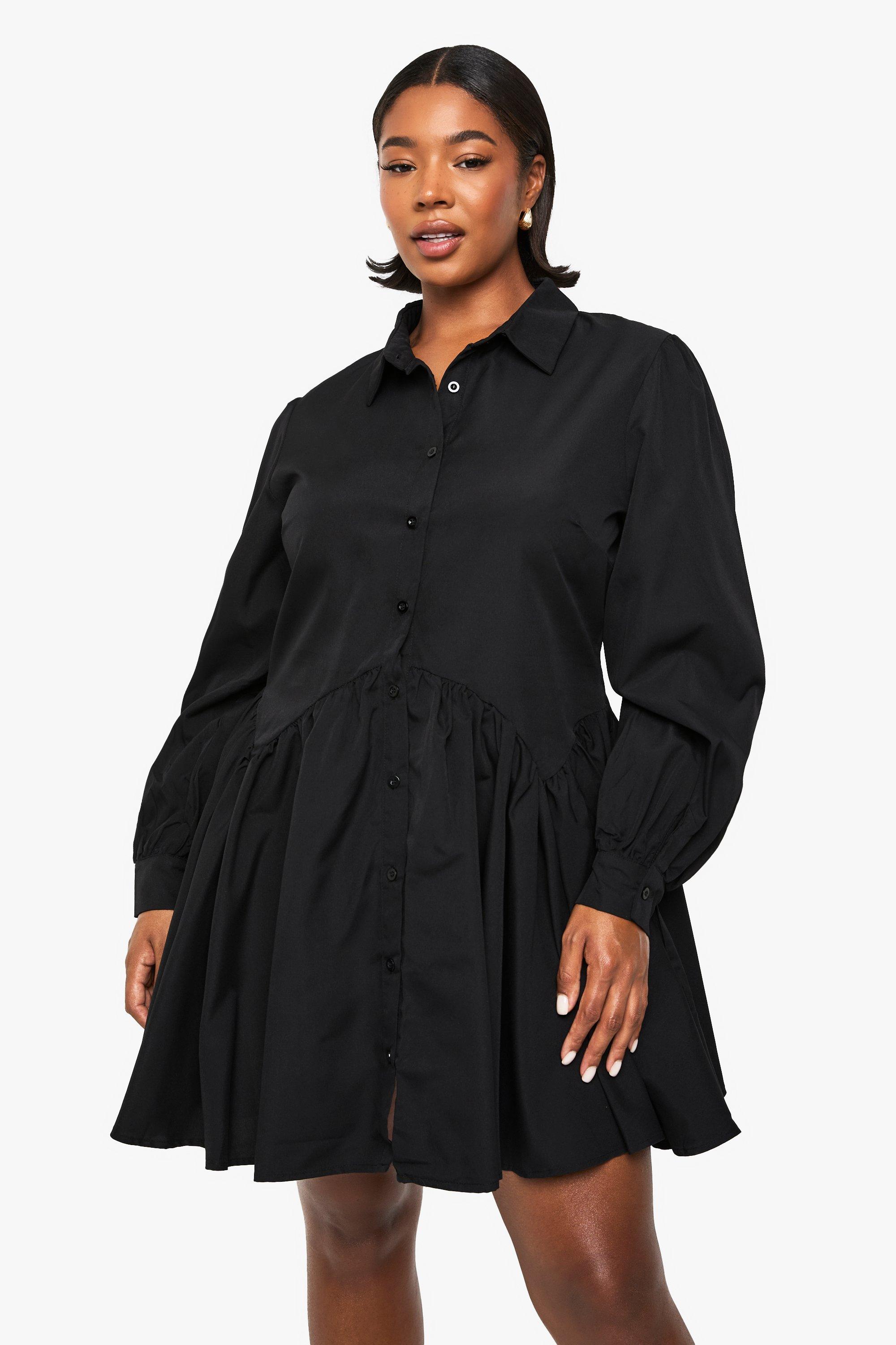 Boohoo Plus Skater Blouse Jurk - Effen, Black