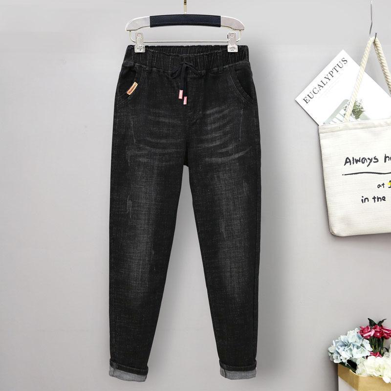 AI Supermarket Plus-size elastische haremjeans met hoge taille voor meisjes - losse, afslankende pasvorm (230 pond) Regular Edition, 2XL zwart