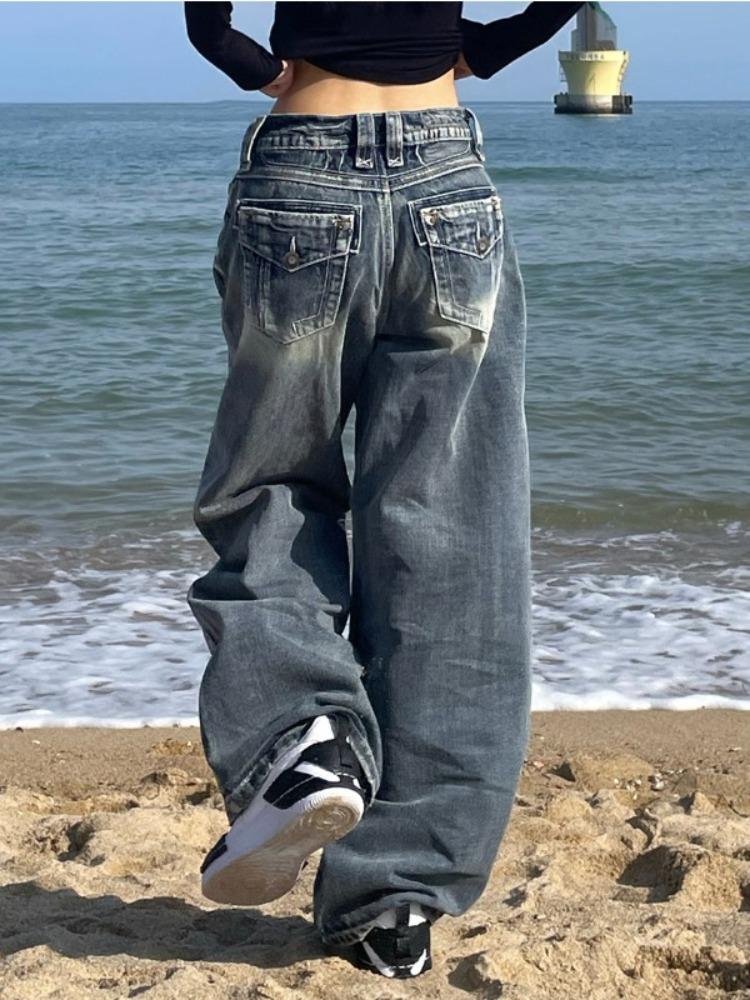 GEMTIDE Y2k 2000s Vintage Baggy Jeans Vrouw Harajuku Streetwear Oversized Denim Broek Koreaanse Stijl Gyaru Grunge Hip Hop Broek S