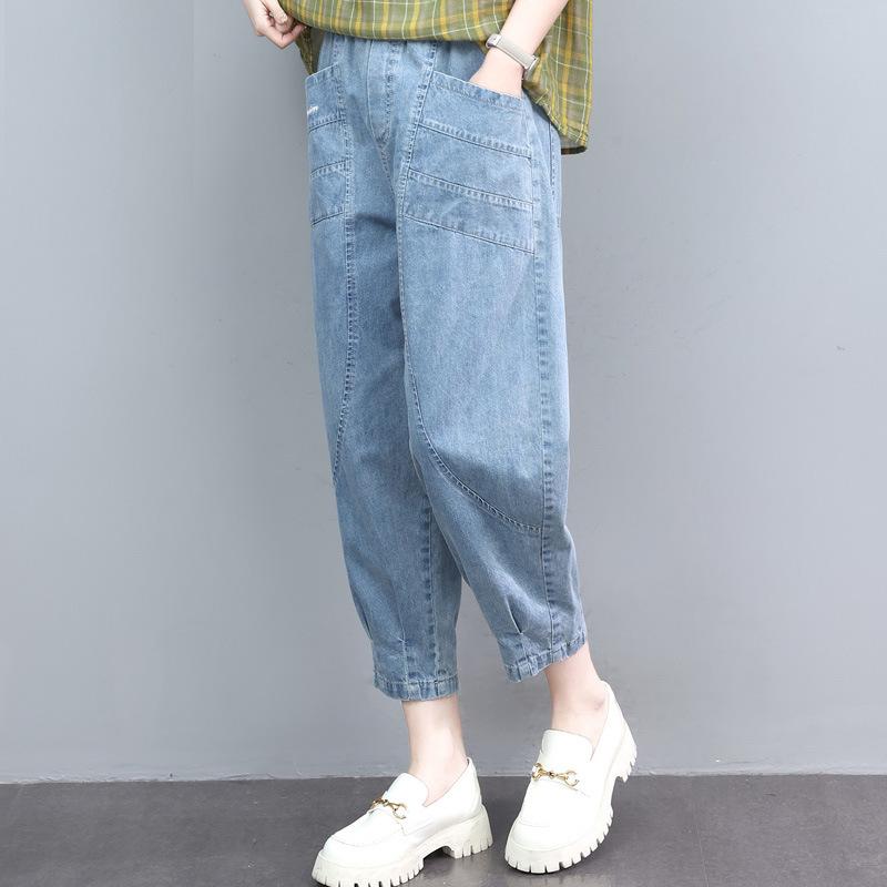 MIFENG Losse Harem Jeans Dames Casual Elastische Hoge Taille en Enkel Jeans Retro Losse Grote Maat XL zwart