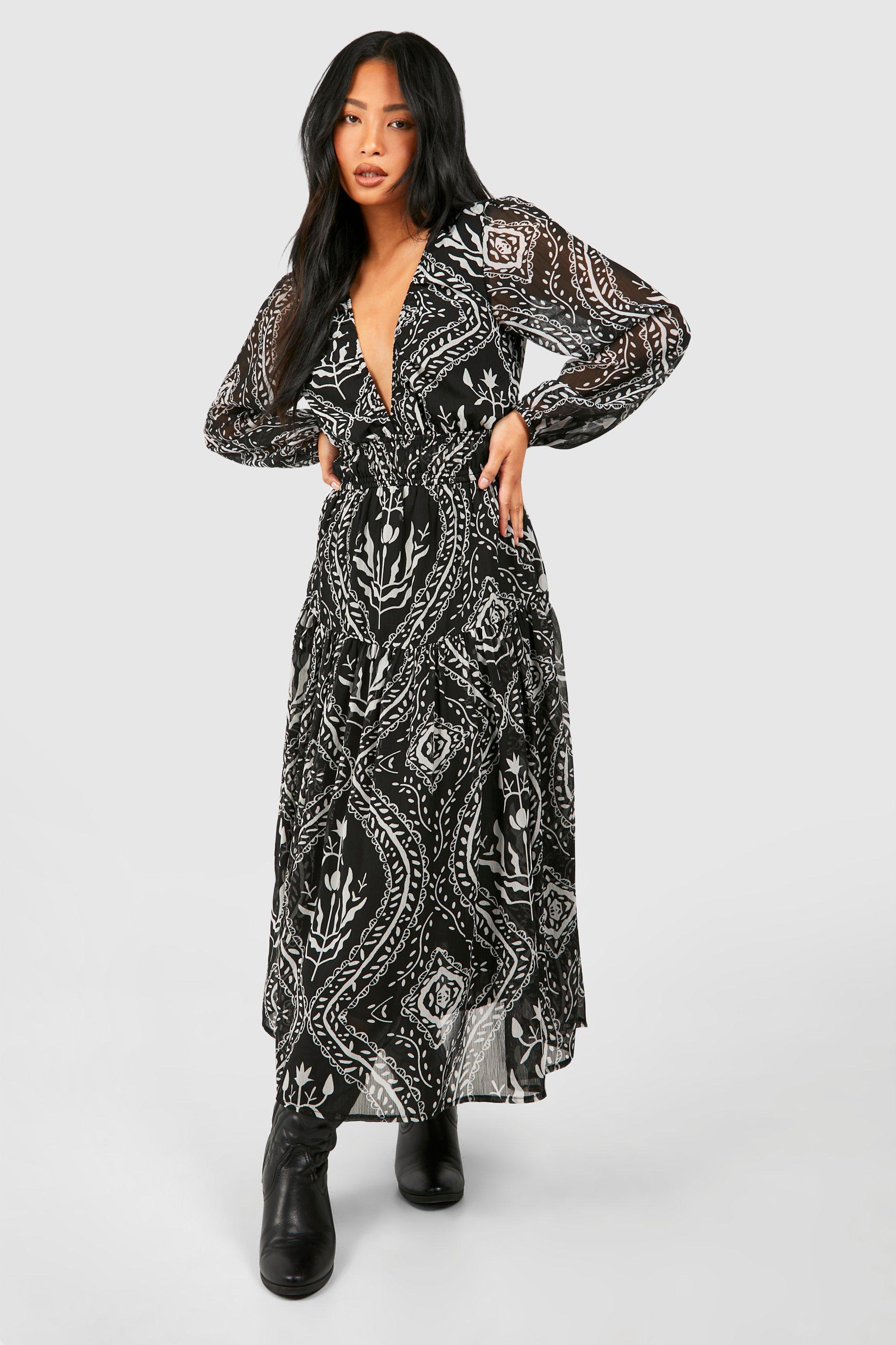 Boohoo Petite Monochrome Paisley Midaxi Jurk, Mono