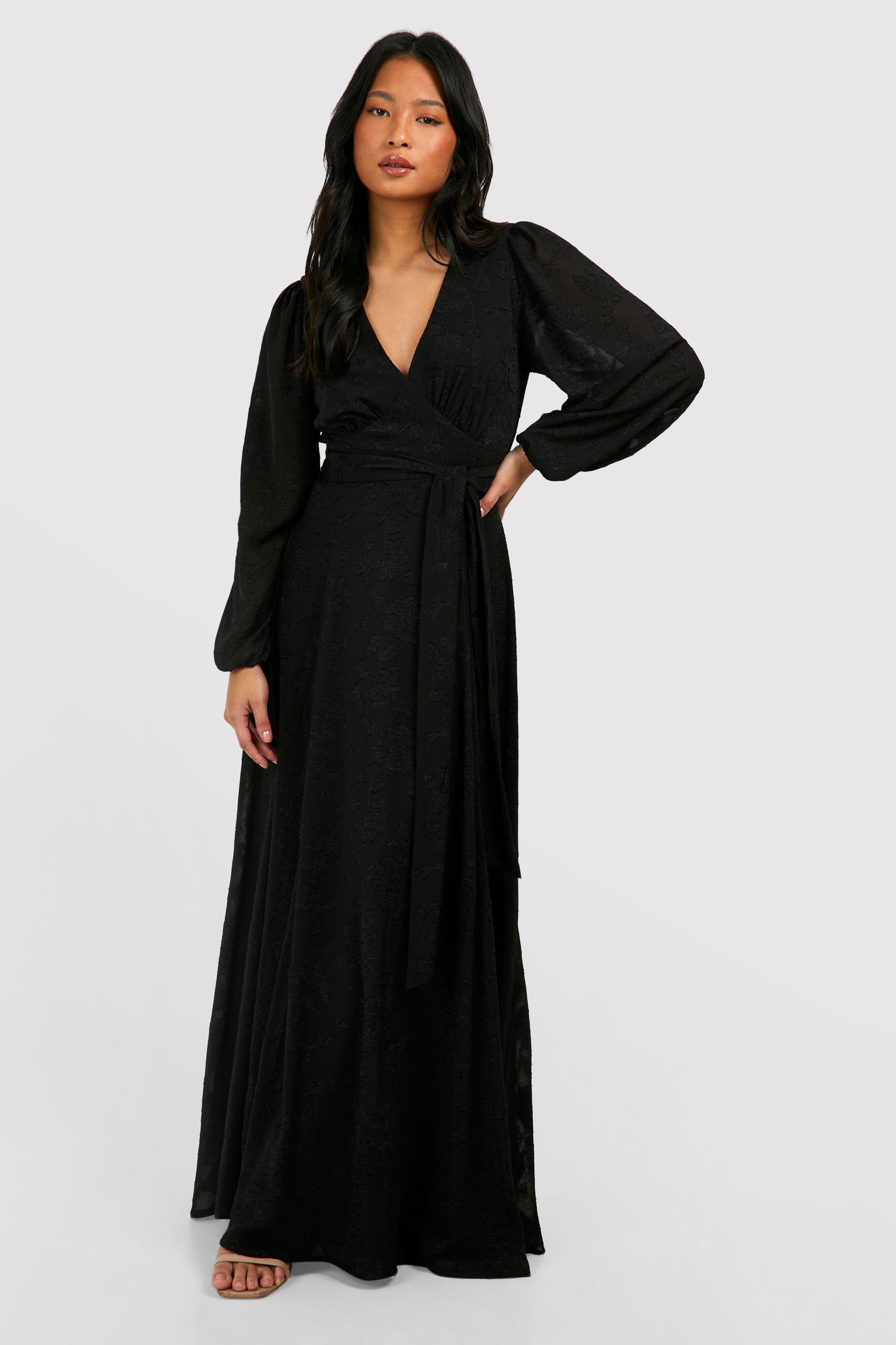 Boohoo Petite Jaquard Bloemen Maxi Jurk, Black