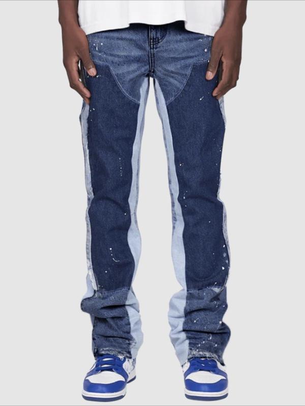 GEMTIDE 2024 Europese en Amerikaanse Street Jeans Rechte pijpen Splicing Flared Broeken Trendy Denim Broeken M