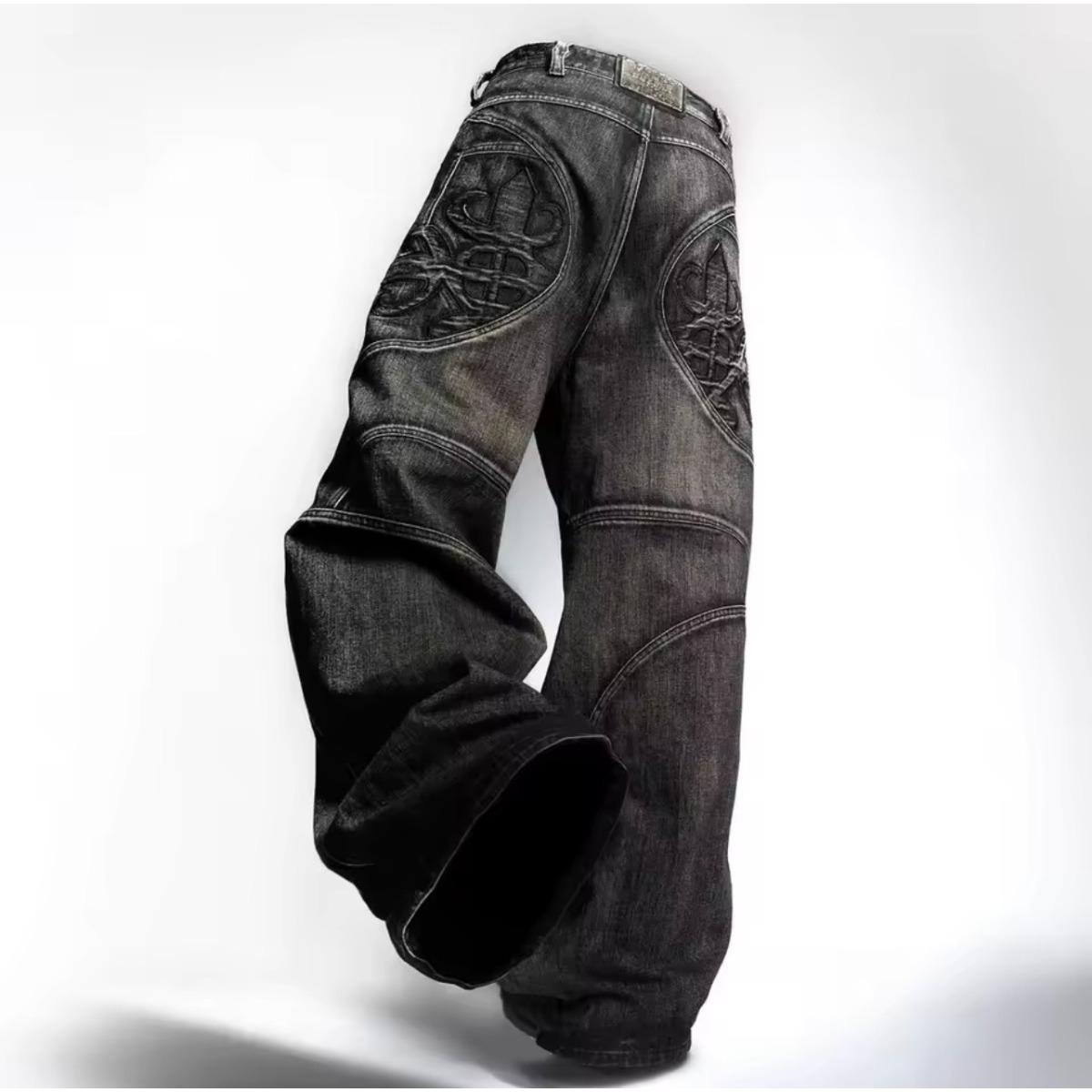 GEMTIDE Streetwear Gewassen Retro Baggy Jeans Goth Hiphop Persoonlijkheid Harajuku Trendy Zwarte Rechte Broek Y2K Wijde Pijpen Broek Unisex S