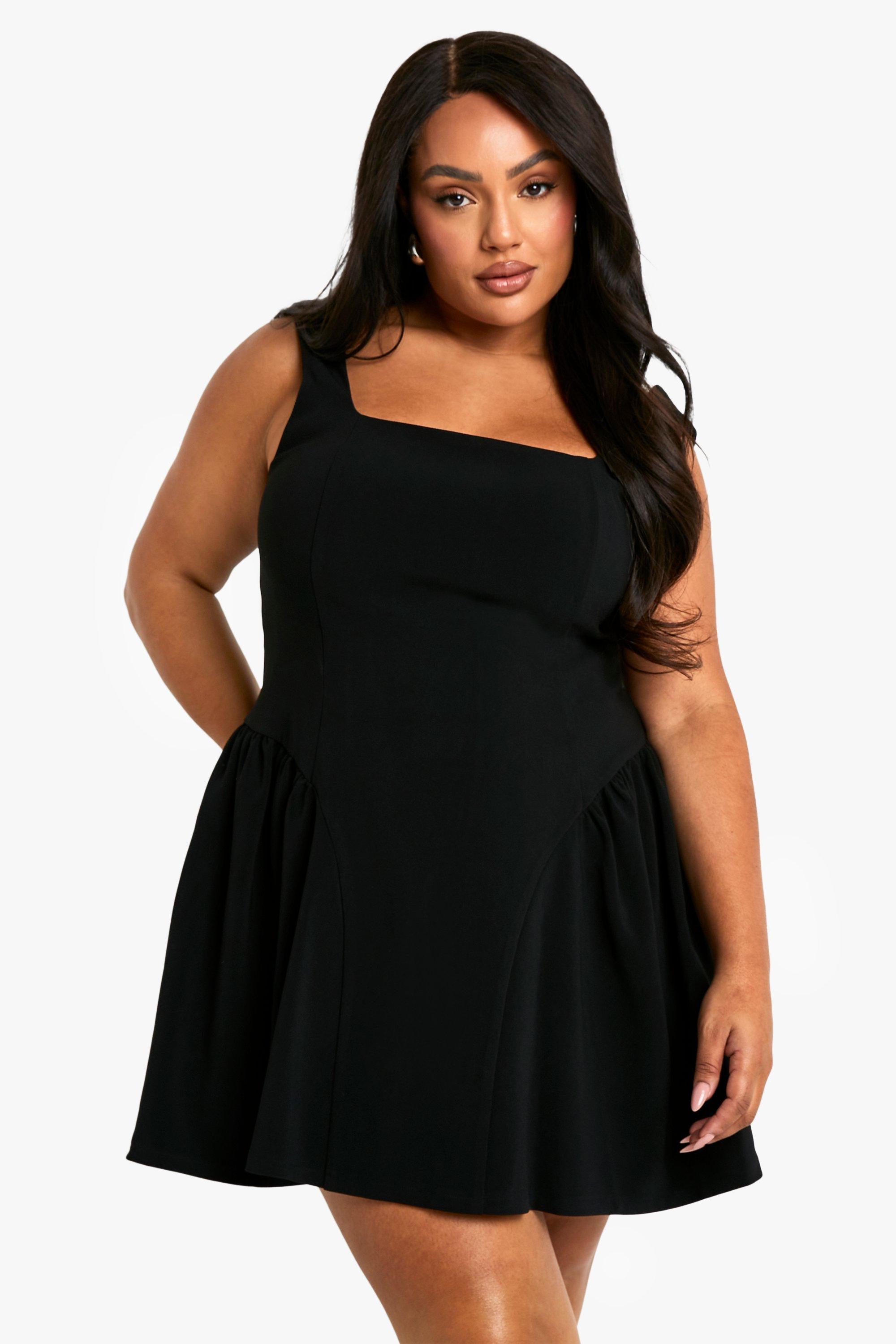 Boohoo Plus Skater Jurk Met Vierkante Hals, Black