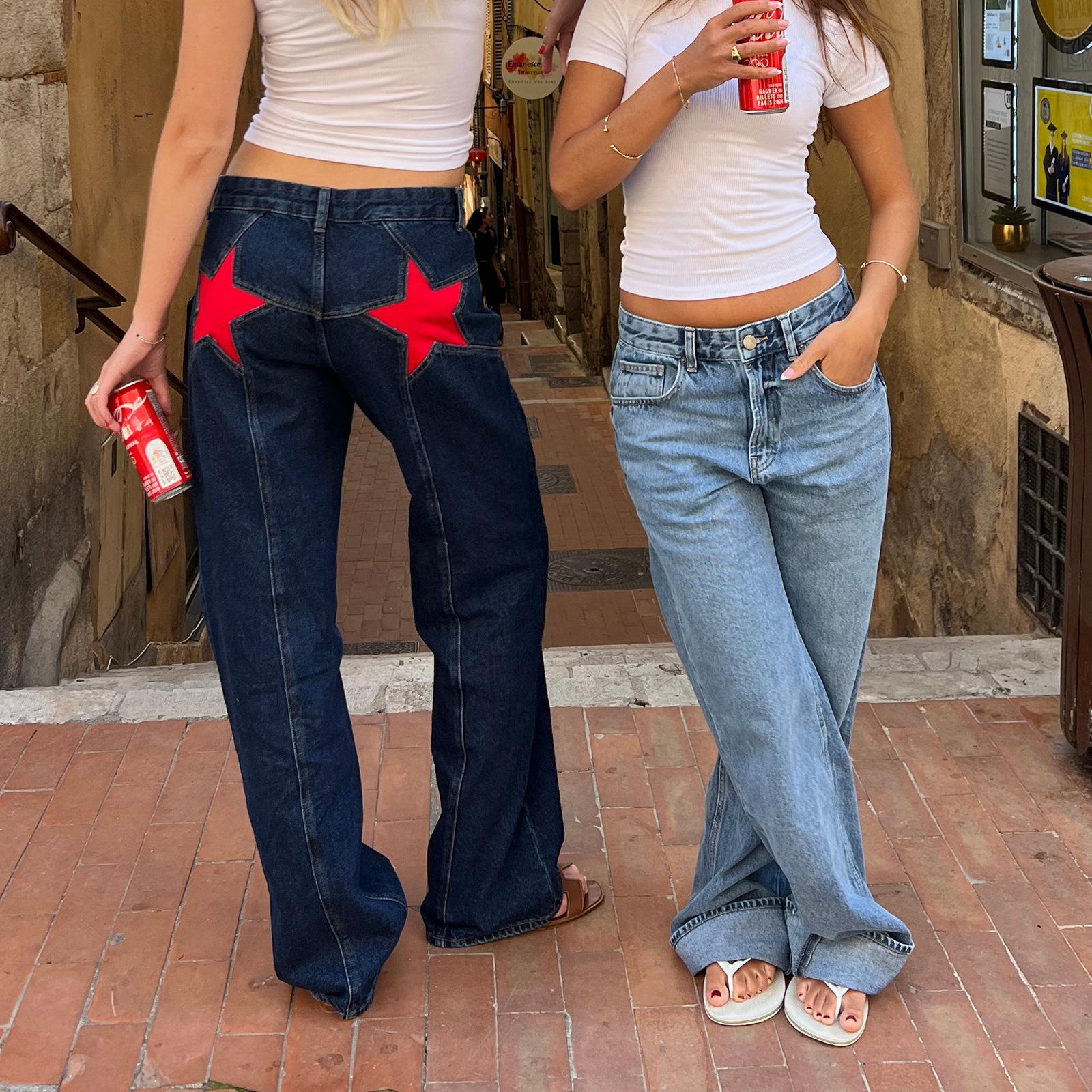 Fantastic wardrobe Y2k Vintage Star Pattern Jeans Dames Harajuku Losse Rechte Denim Broek Amerikaanse Retro Baggy Street Esthetische Broeken S