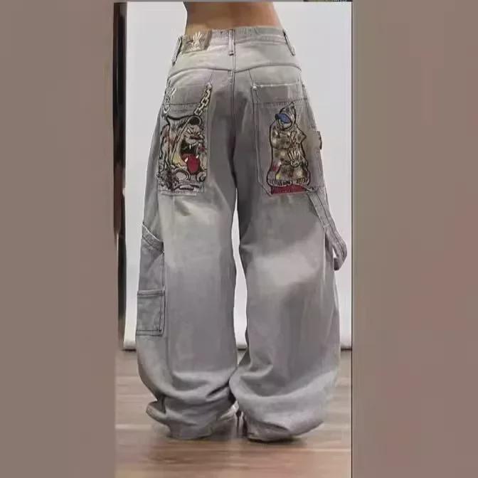 PulseTrade Dames Gradient Hip-Hop Geborduurde Losse Slim Jeans M