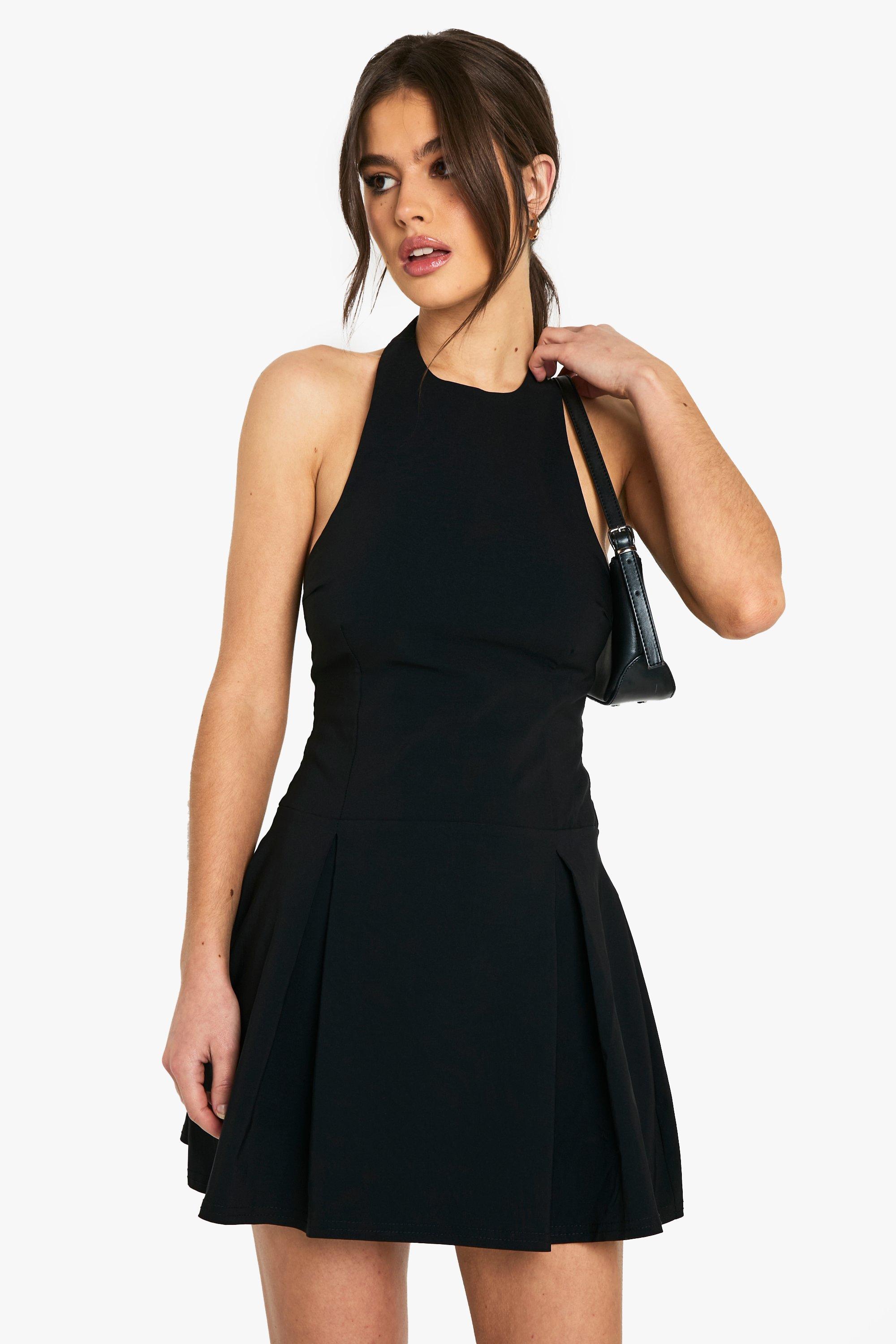 Boohoo Bengaline Halter Skater Jurk, Black