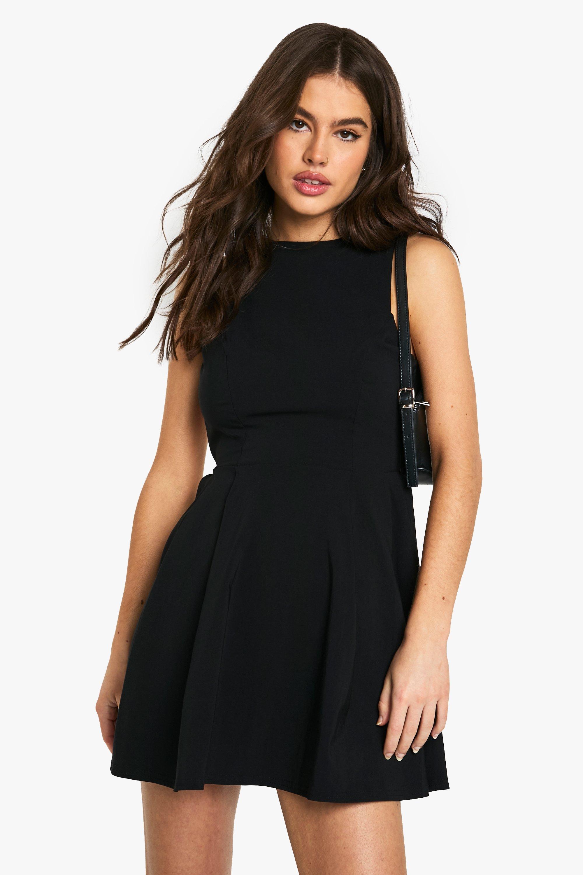 Boohoo Bengaline Skater Jurk Met Open Rug, Black