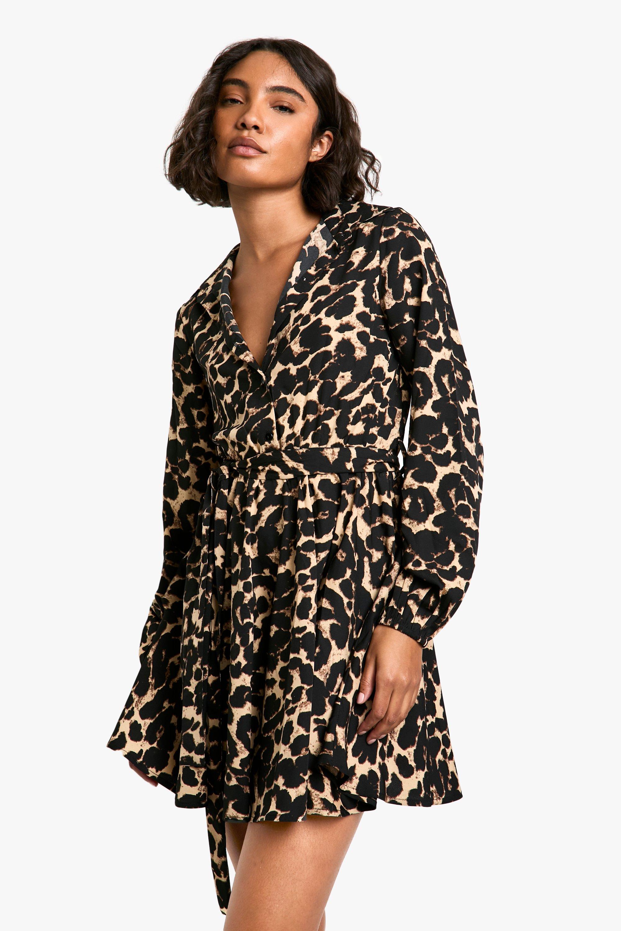 Boohoo Tall Luipaardprint Skater Blouse Jurk, Animal