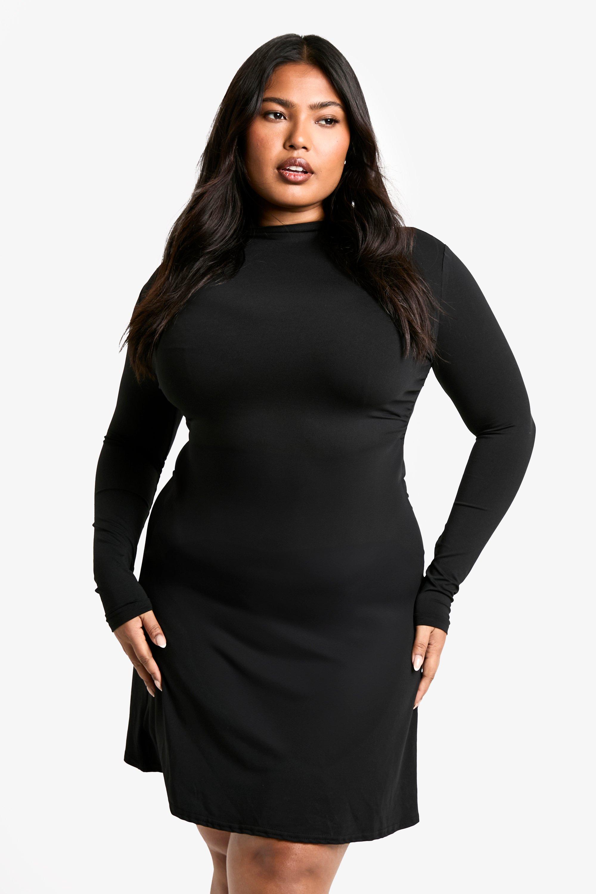 Boohoo Plus Geplooide Jersey Skater Jurk, Black