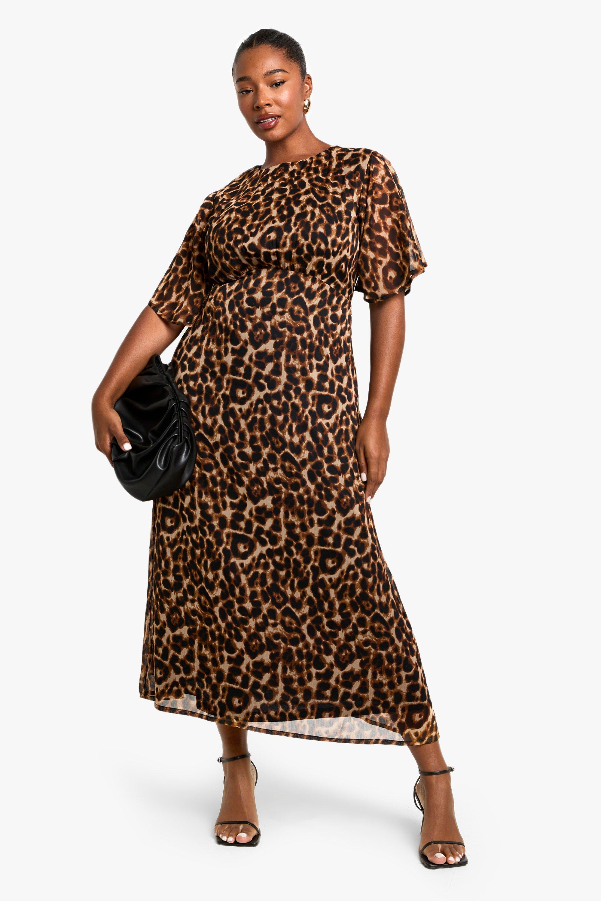 Boohoo Plus Chiffon Luipaardprint Midaxi Jurk, Brown