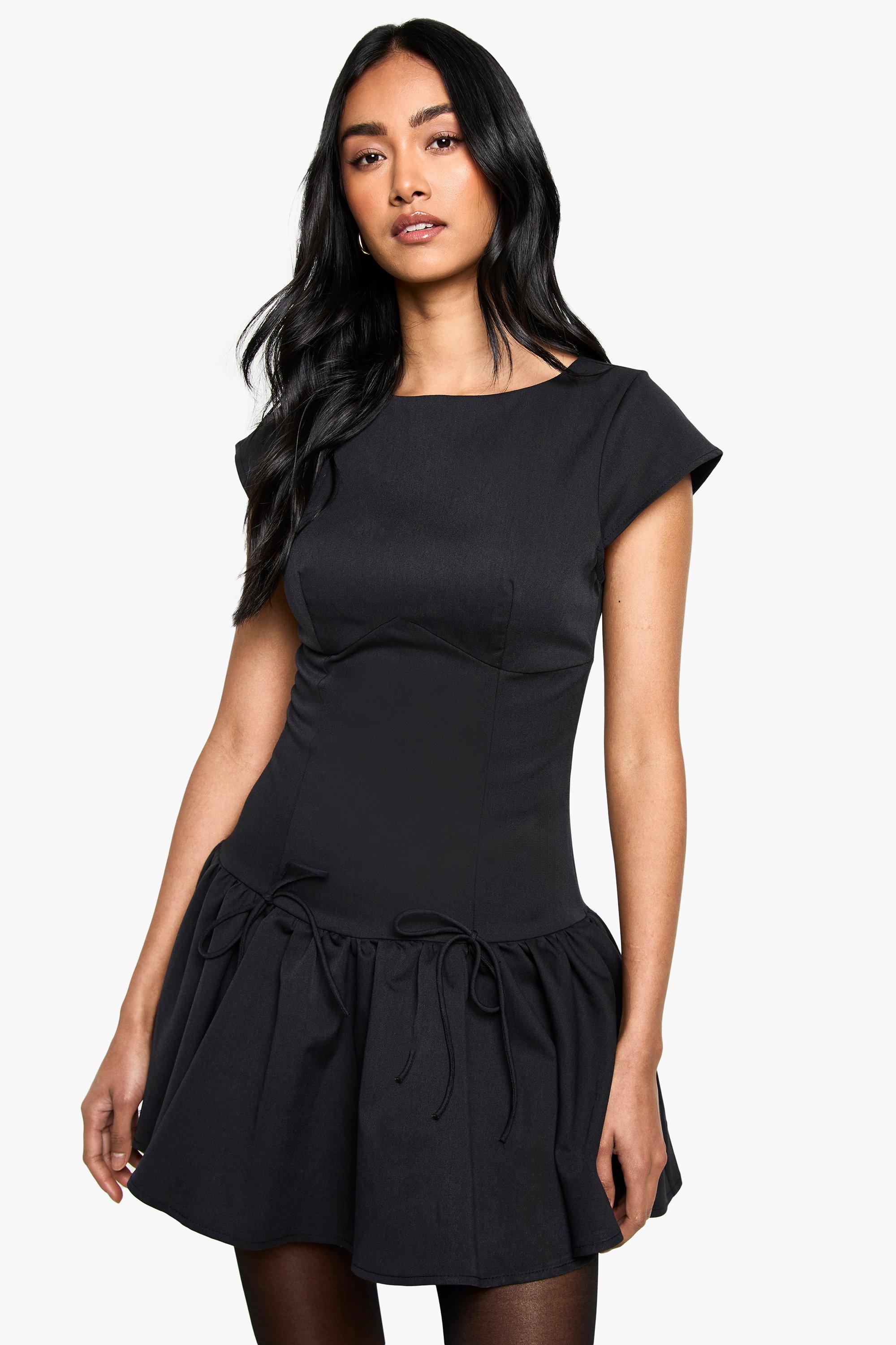 Boohoo Geweven Mini Skater Jurk Met Kapmouwen, Black