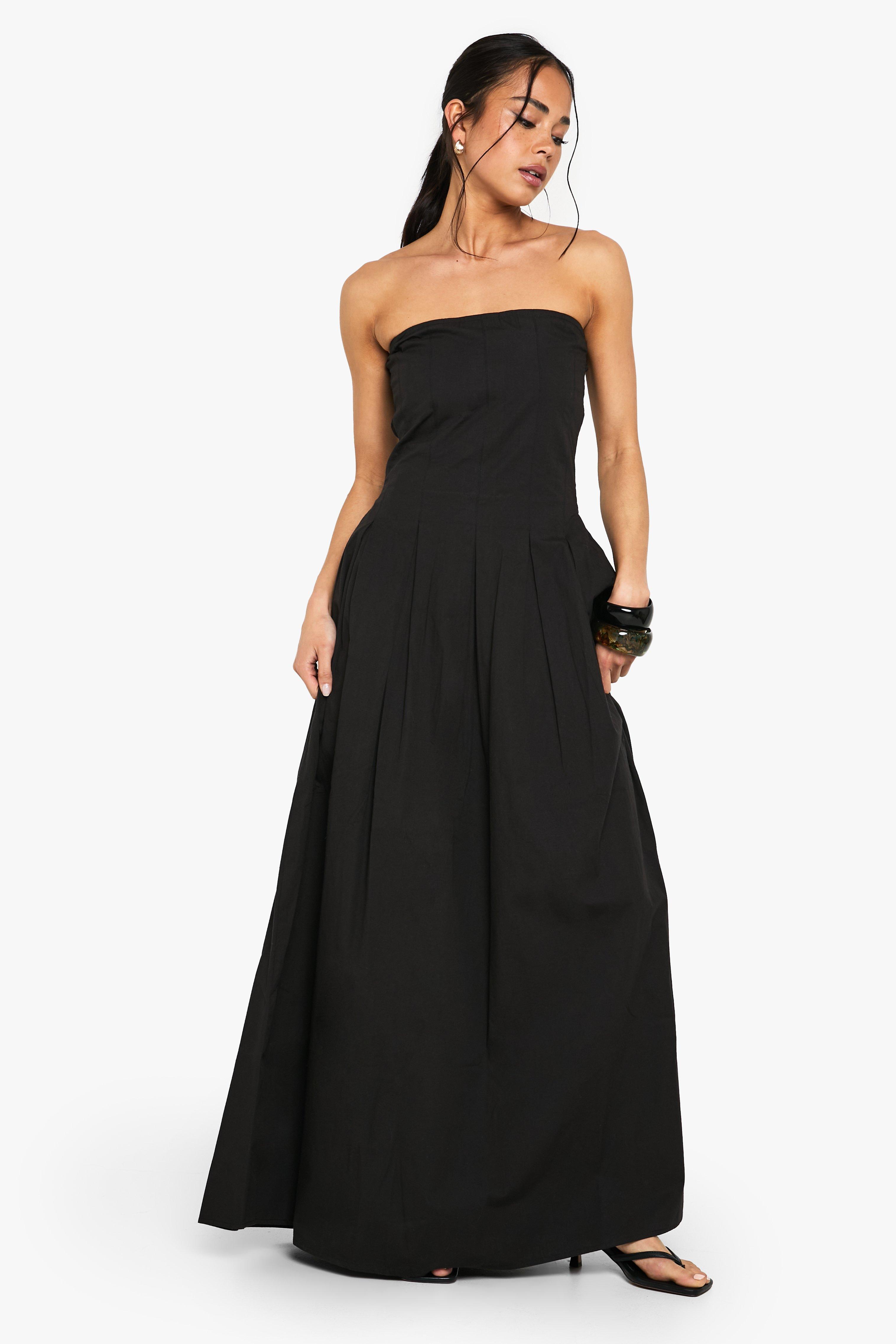 Boohoo Katoenen Strapless Poplin Maxi Jurk, Black