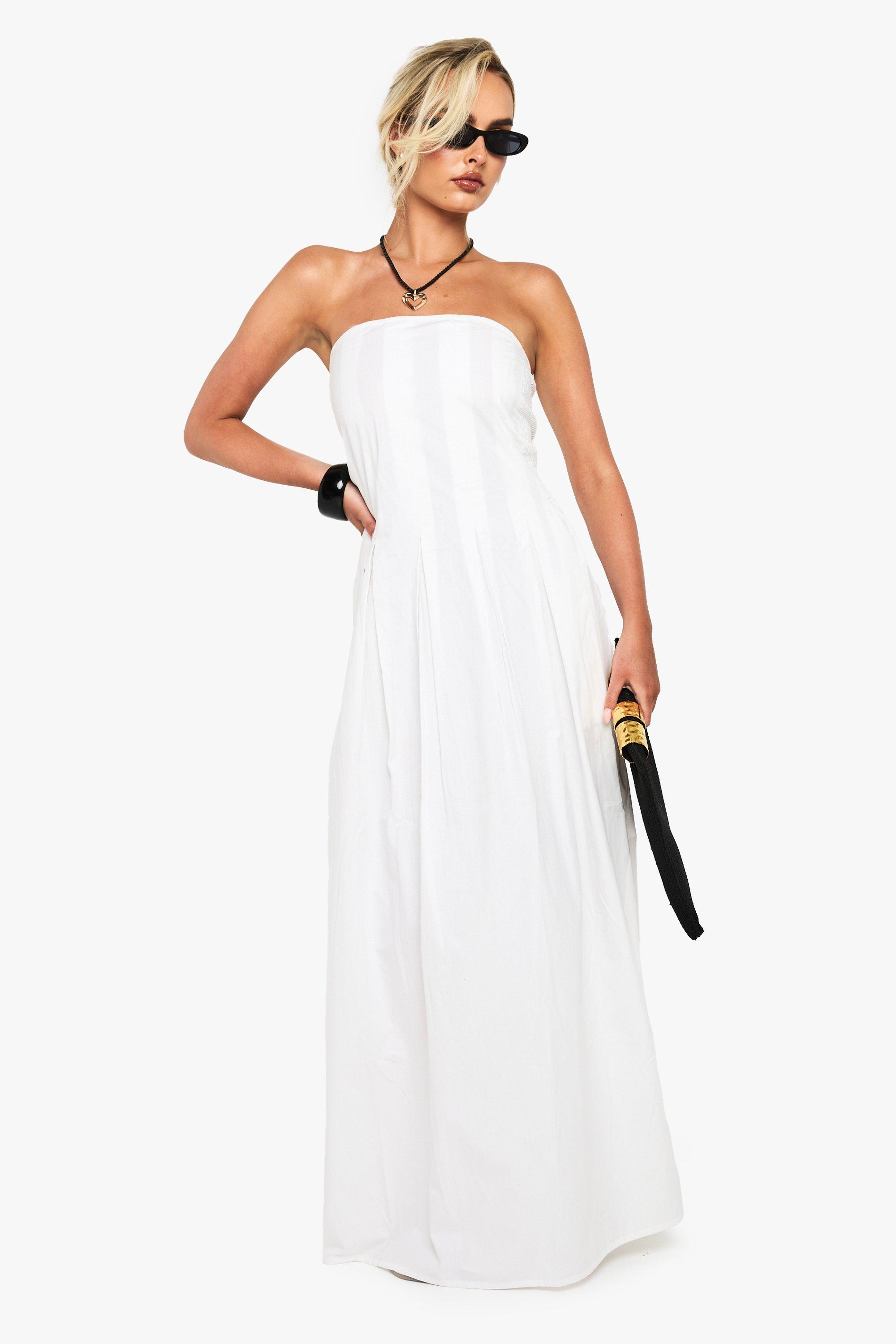 Boohoo Katoenen Strapless Poplin Maxi Jurk, White