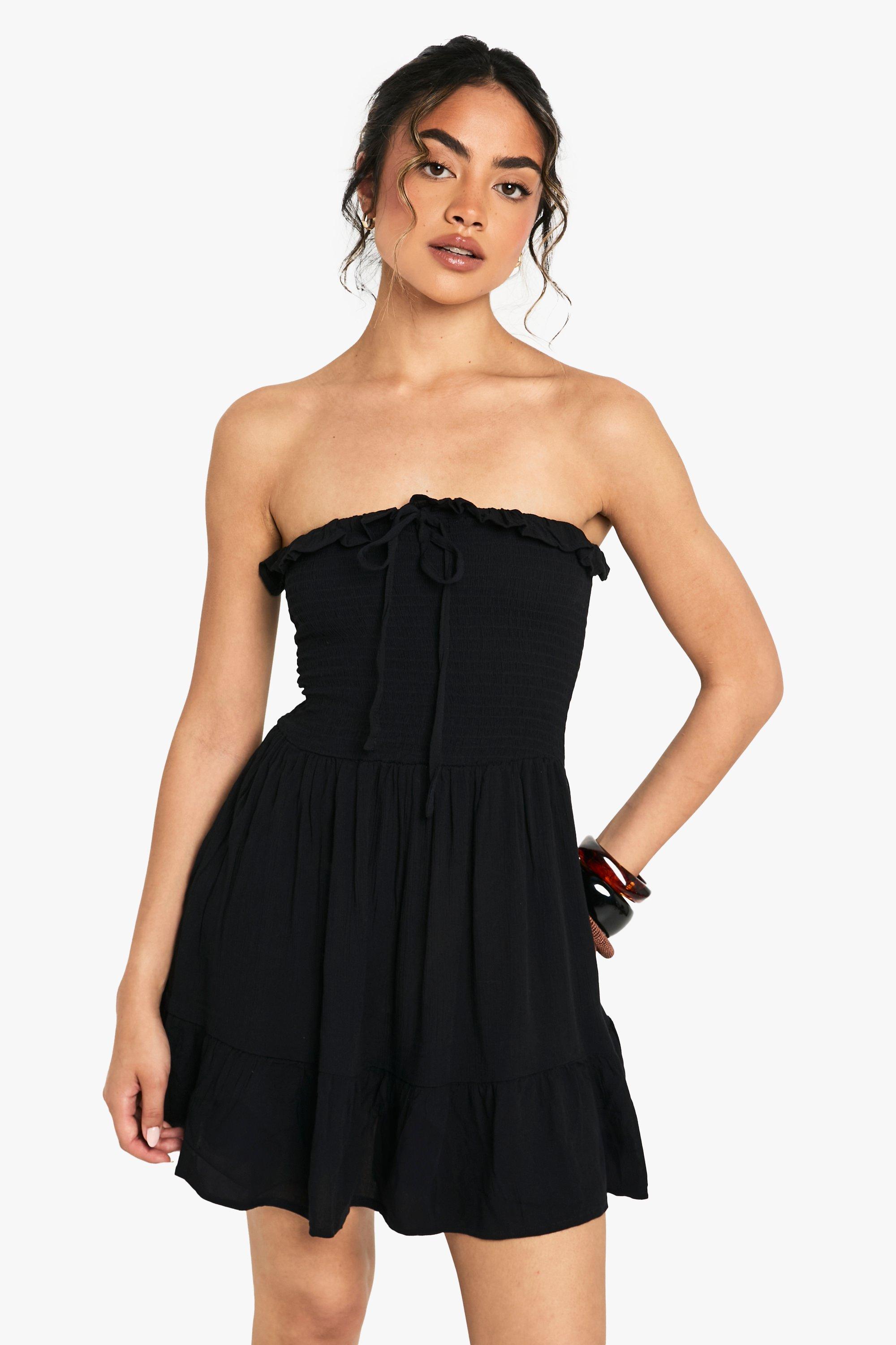 Boohoo Strapless Mini Jurk Met Textuur, Black