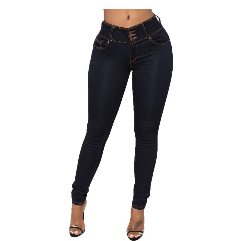CB48DY High-end lente- en herfstjeans voor dames, heupliftend, afslankend, smalle denim broeken XL donkerblauwe kleur