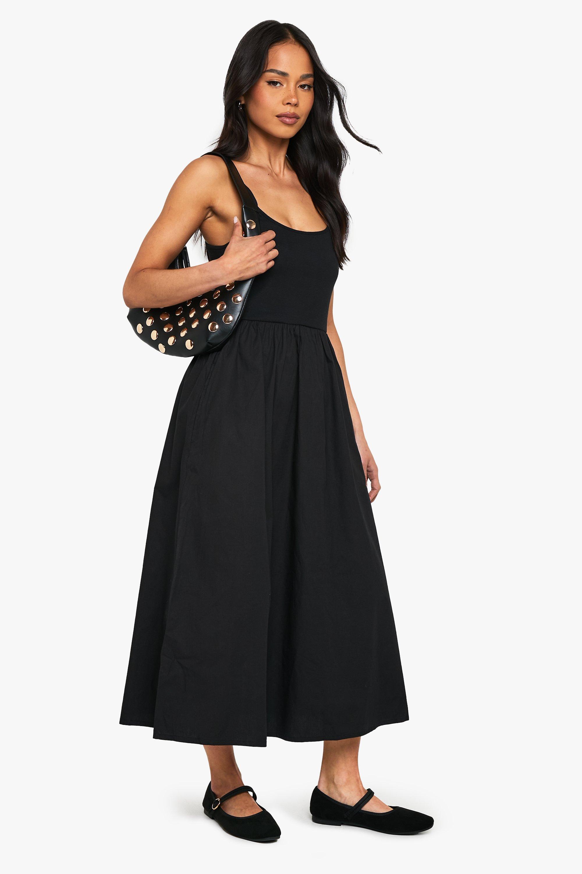 Boohoo Jersey Katoenen Midaxi Jurk Met Lage Ronde Hals, Black