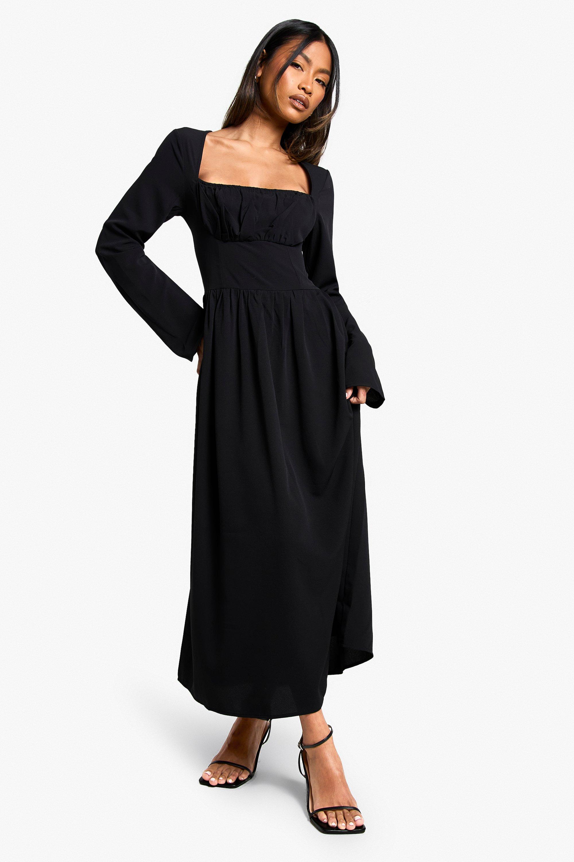 Boohoo Melkmeisjes Midaxi Jurk Met Textuur En Lange Mouwen, Black