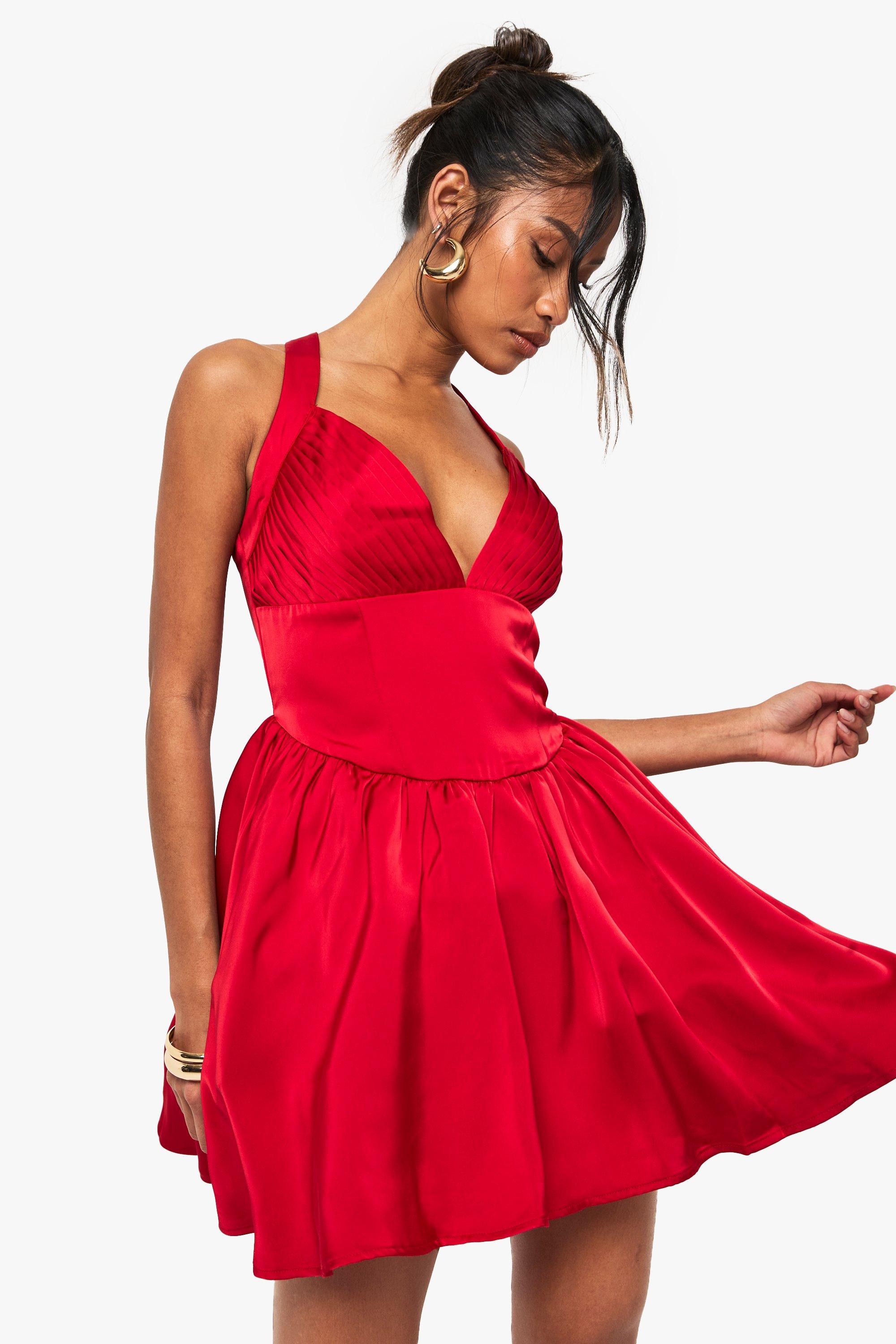 Boohoo Premium Ruched Cup Volume Mini Dress, Red