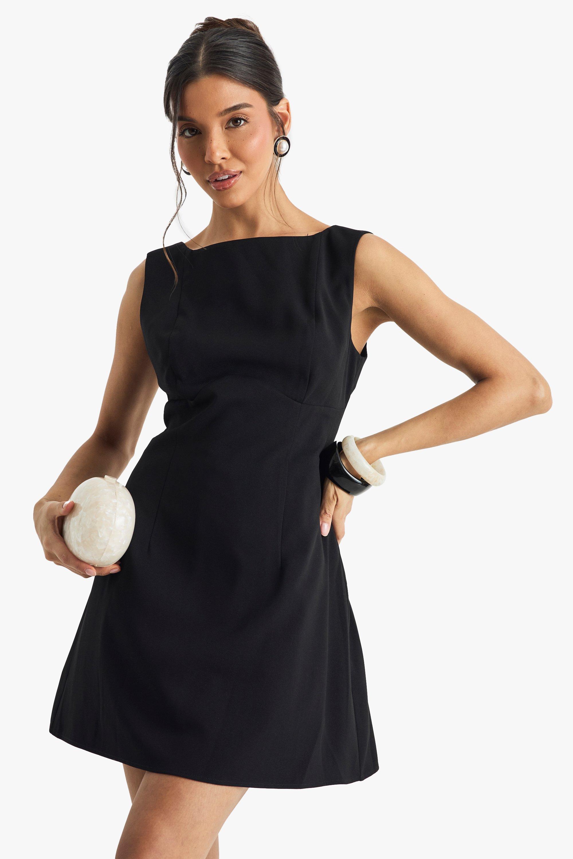 Boohoo Satijnen A Line Mini Jurk Met Structuur, Black