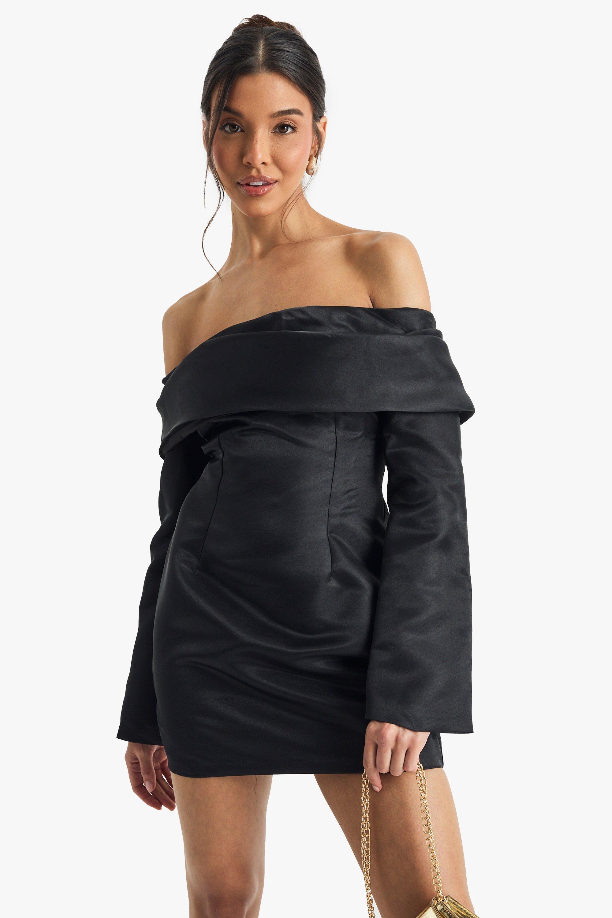 Boohoo Satijnen Mini Jurk Met Structuur En Uitgesneden Hals, Black