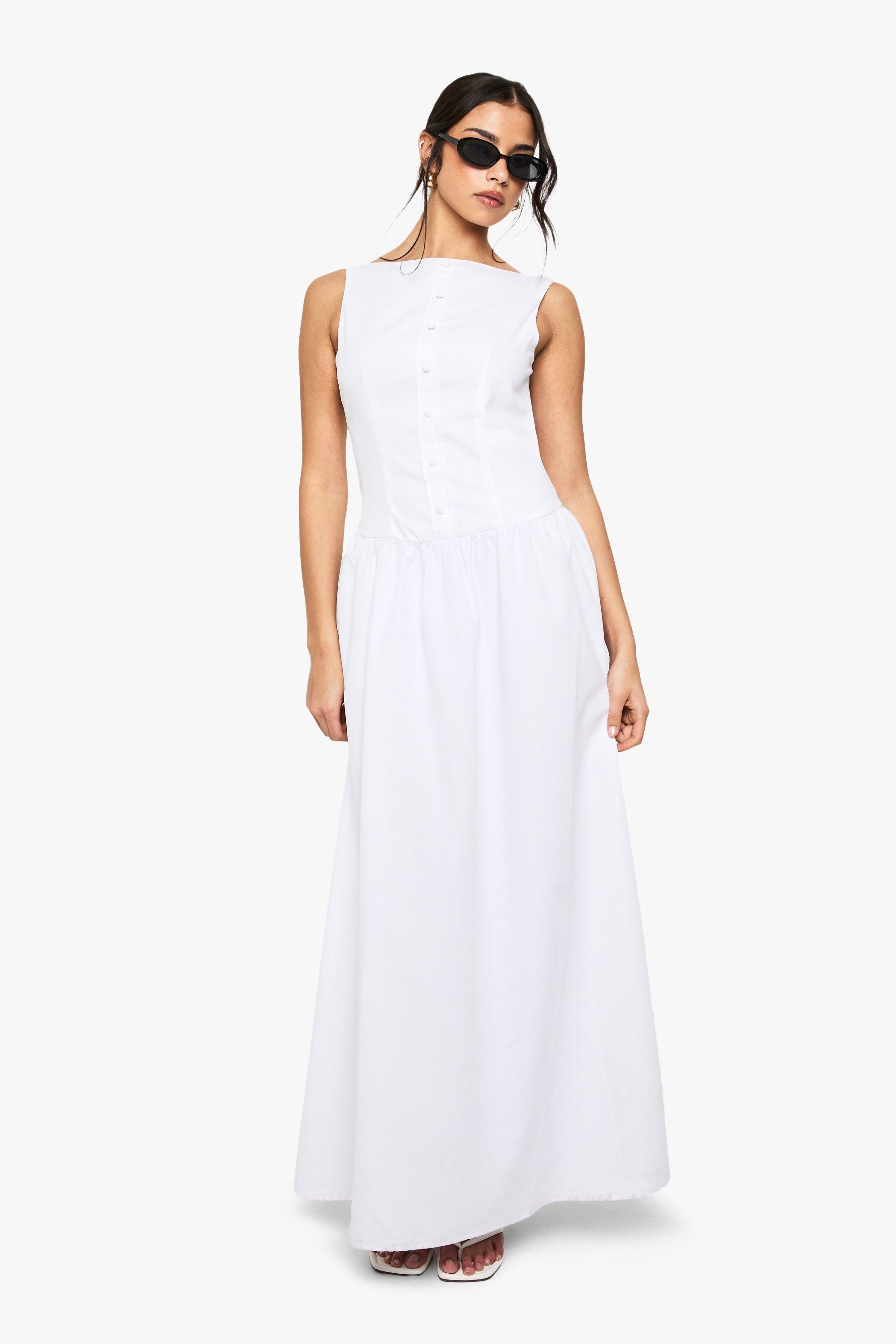 Boohoo Maxi Jurk Met Boothals En Knoop Detail, White