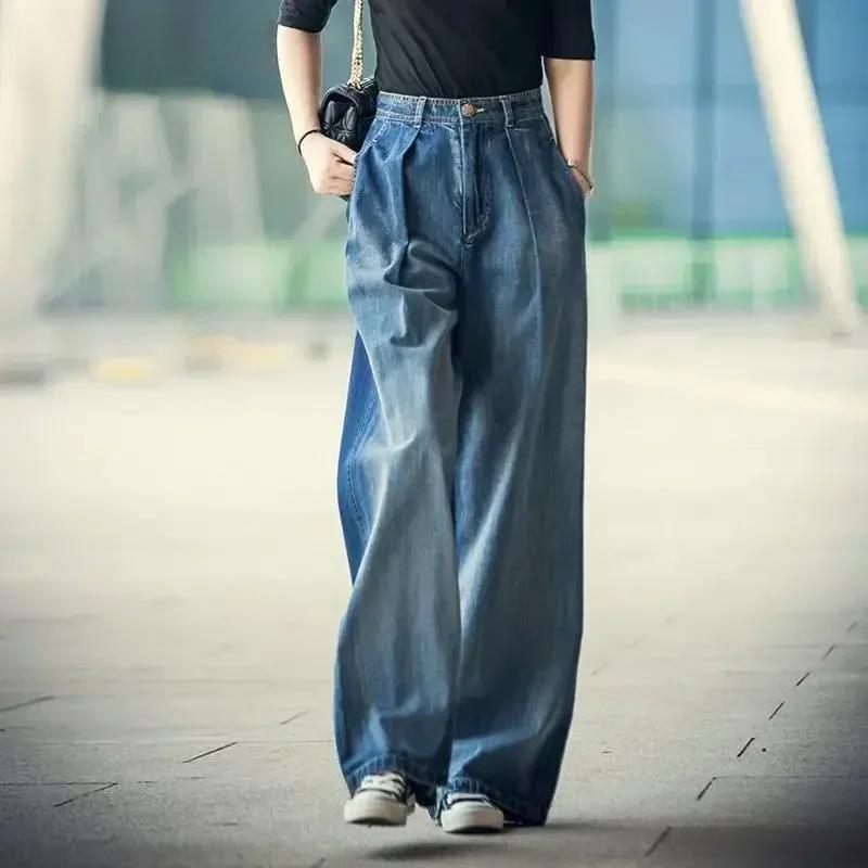 Dara Vintage hoge taille jeans vrouw streetwear Koreaanse damesjeans denim vrijetijdsbesteding eenvoudige damesbroek rechte pijpen jeans Y2k mode 26 blauw