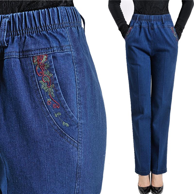 ZAIA Women Jacket Damesjeans van middelbare leeftijd Losse denimbroek Casual damesbroek met rechte pijpen en stretchtaille XL