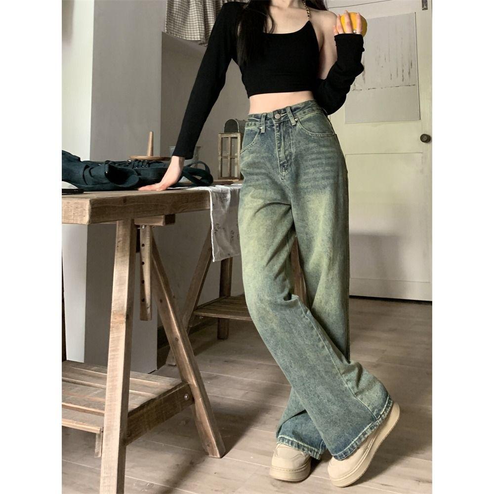 PlusGlamour Y2k Baggy Wide Leg Jeans Dames Vintage Streetwear Gewassen Denim Broek Grunge Basic Slouchy Blauwe Broek Femme Lente S