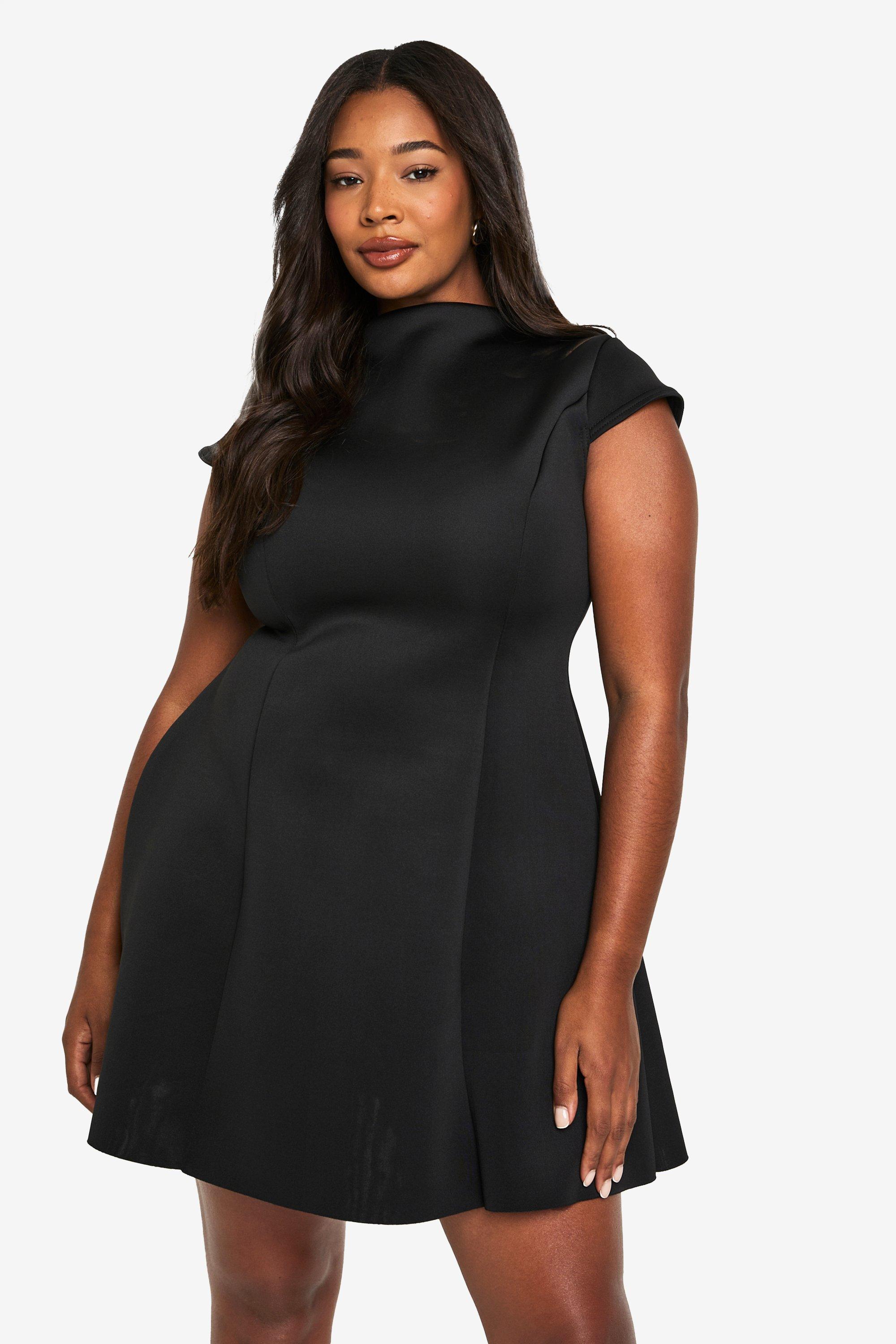 Boohoo Plus Mini Skater Jurk Met Structuur, Black