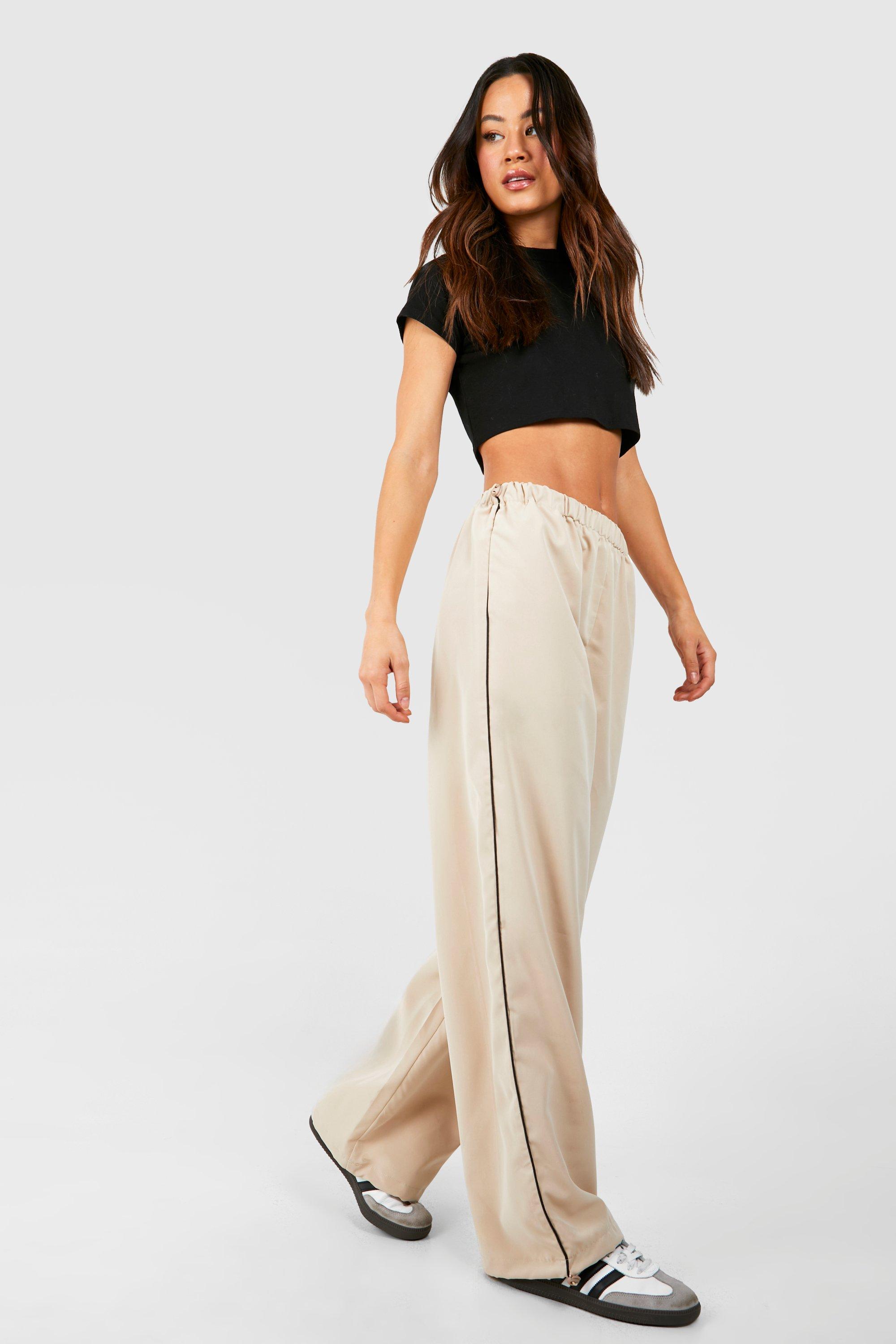 Boohoo Tall Geweven Joggingbroek Met Elastische Taille En Biezen, Stone