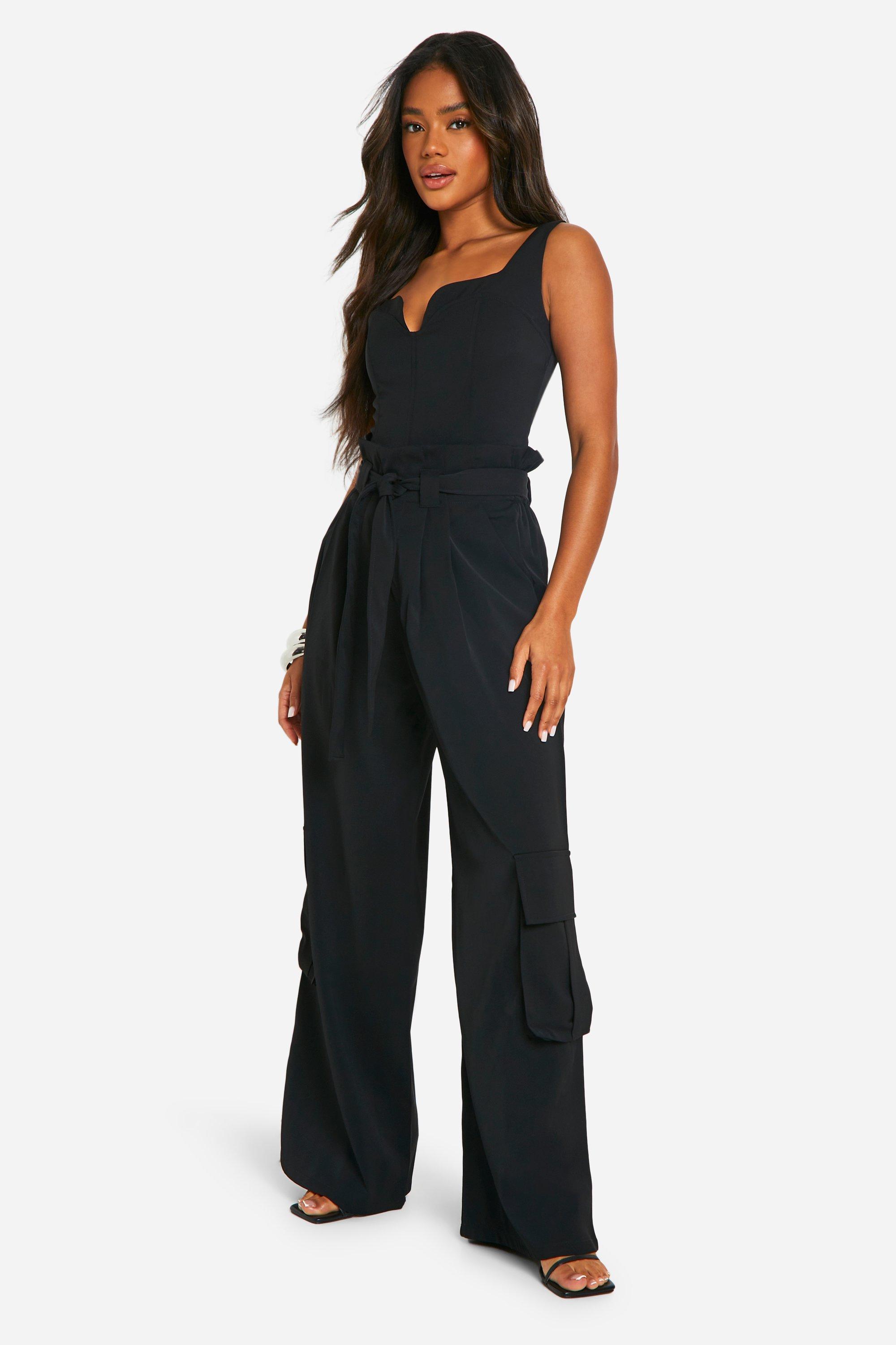 Boohoo Geweven Cargo Broek Met Wijde Pijpen, Black