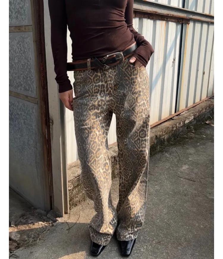 PlusGlamour Vintage luipaardprint jeans baggy vrouwen hiphop streetwear Y2k denim broek grunge esthetische wijde pijpen jeans oversized S