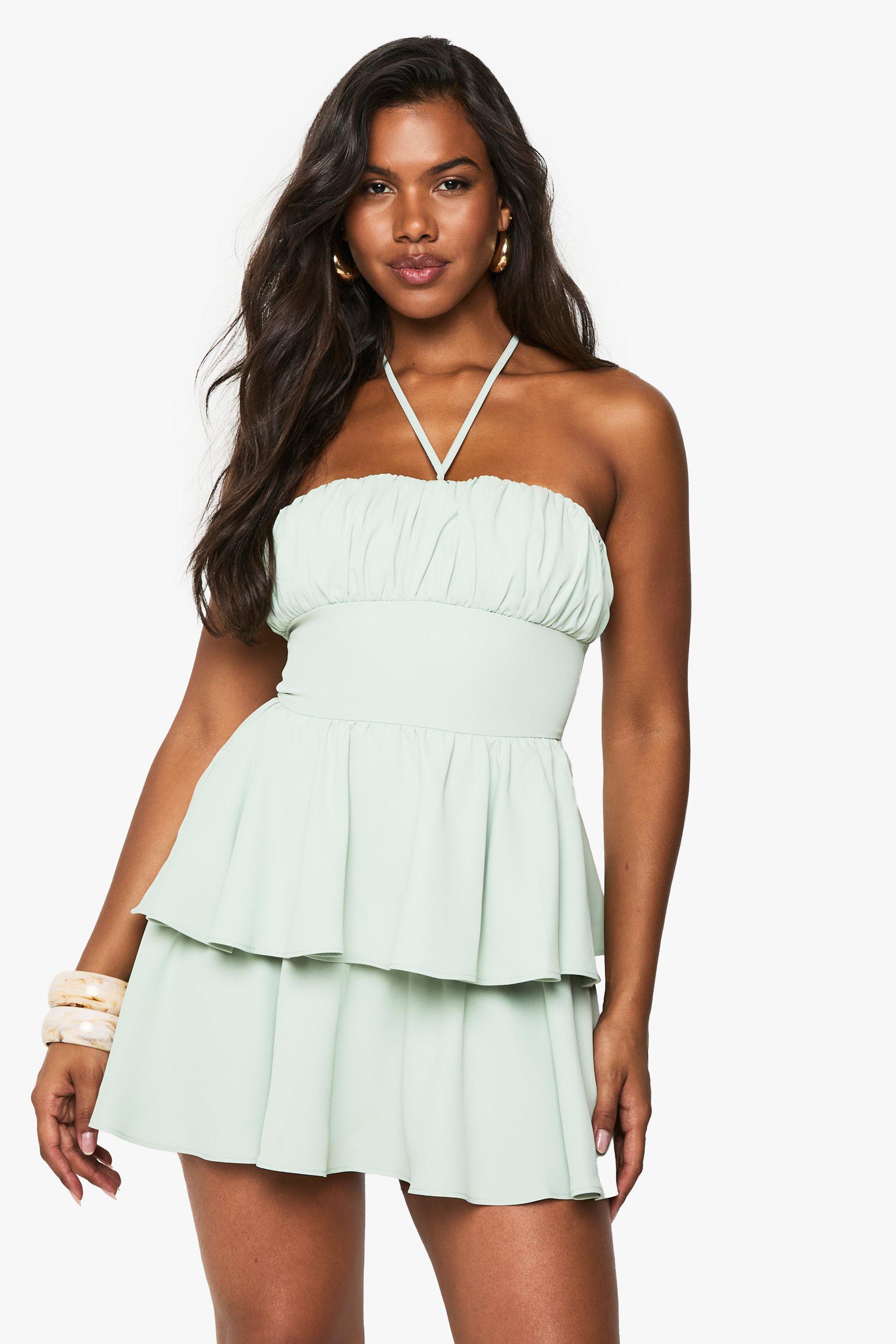 Boohoo Skater Jurk Met Halter Neck En Geplooide Buste, Mint