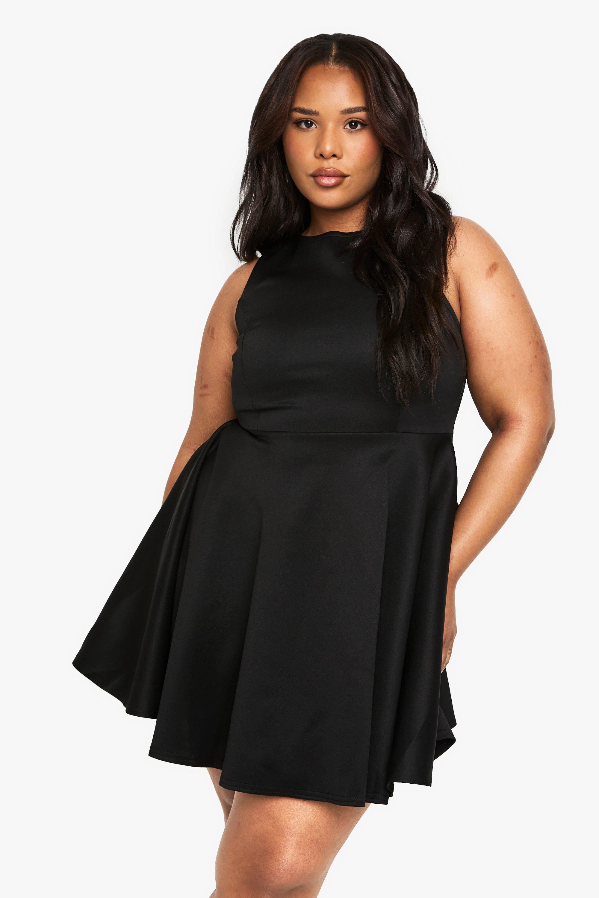 Boohoo Plus Skater Jurk Met Structuur, Black