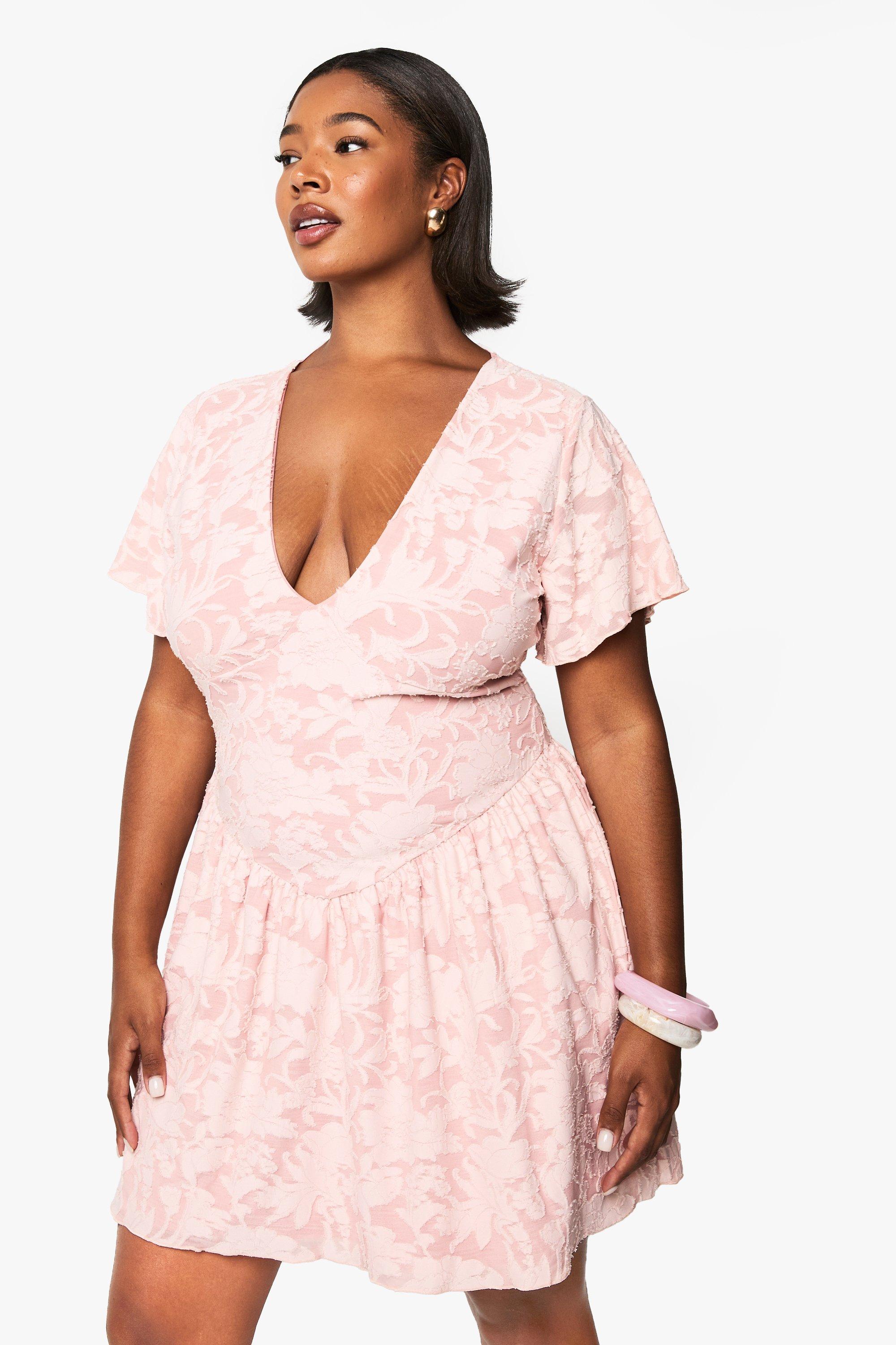 Boohoo Plus Bloemenprint Mini Skater Jurk, Blush