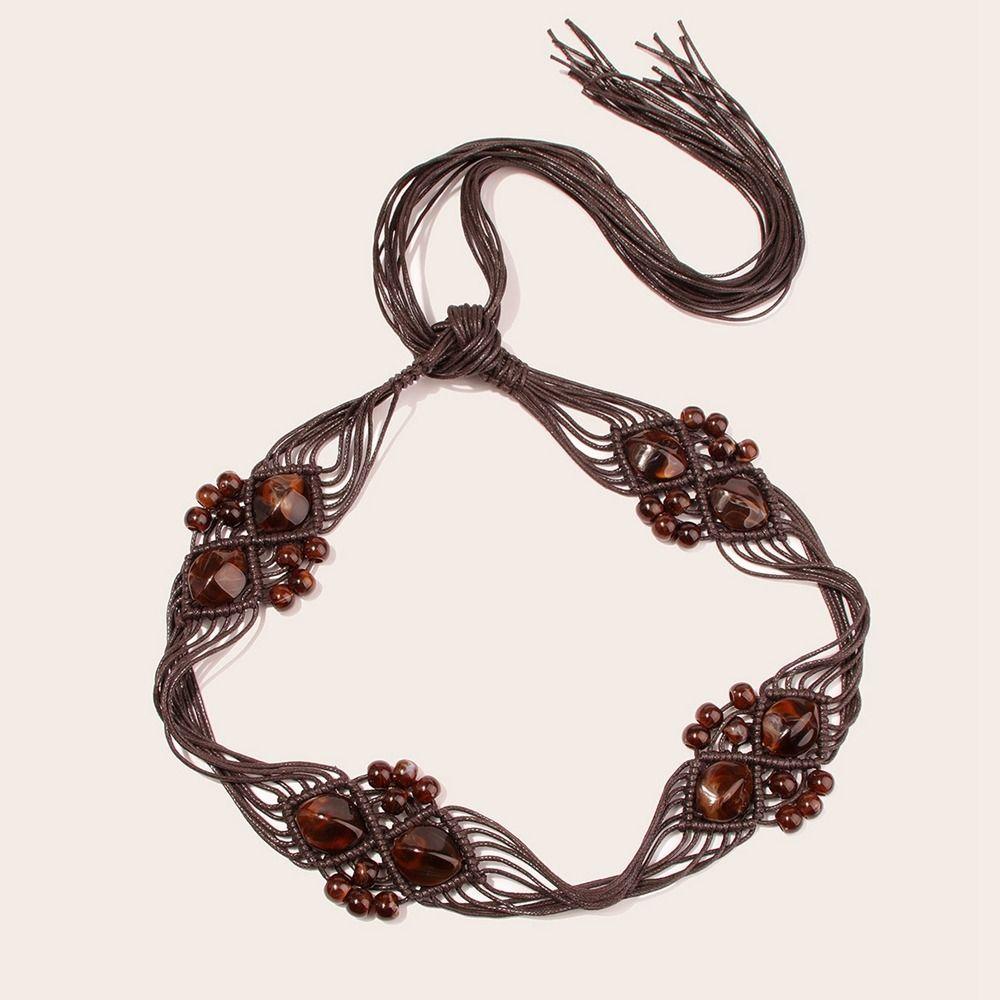 Senmhoo Taille touw Boho strand kralen ronde houten knop gevlochten riem dames taille ketting etnische stijl riemen C