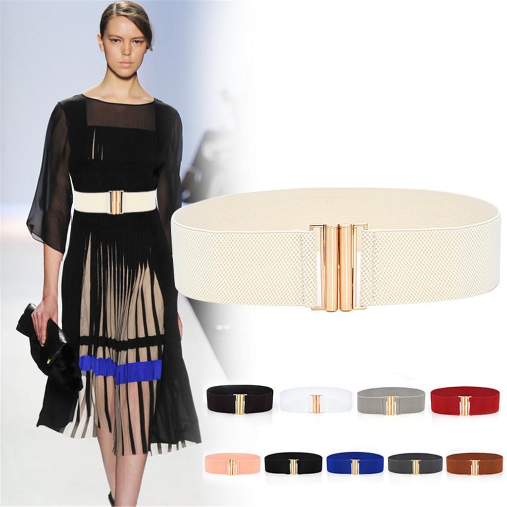 Winnerer Saturn Mode Dame Brede Riemen Vrouwen Brede Elastische Riem Gesp Taille Jurk Stretch beige
