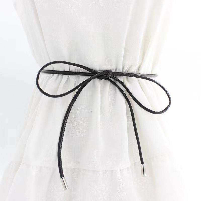 Shan Qiao Mode leren dunne riemen vrouwen jurk jas overhemd decor touw riem effen kleur lanyard voor taille eenvoudige lange riem koord groothandel one size zwart