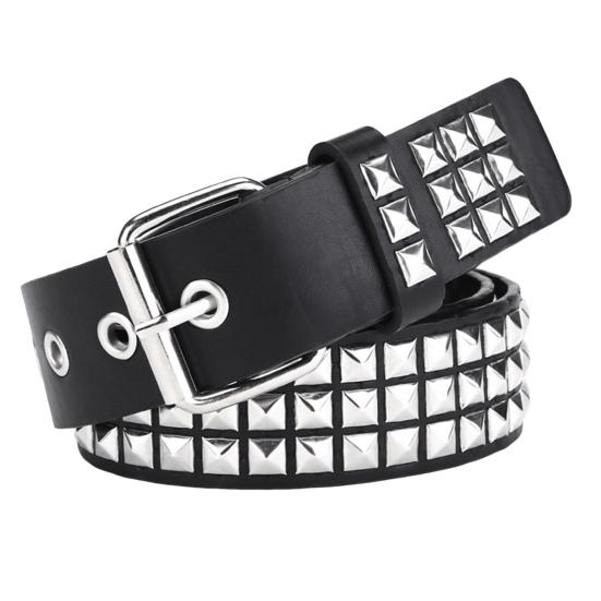 Mefalas Punk-stijl riem met studs, vierkante klinknagels, verstelbare bandjes, rock-tailleband, dames, meisjes, gothic-scène-accessoires 100 cm wit