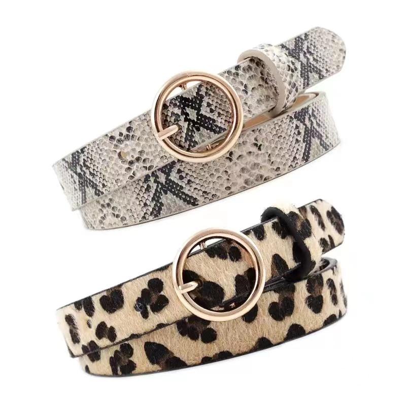 Shan Qiao Trendy riem met luipaard- en slangenprint en klassieke ronde gesp voor dames en heren - Stijlvolle PU-tailleband voor elke outfit 105cm