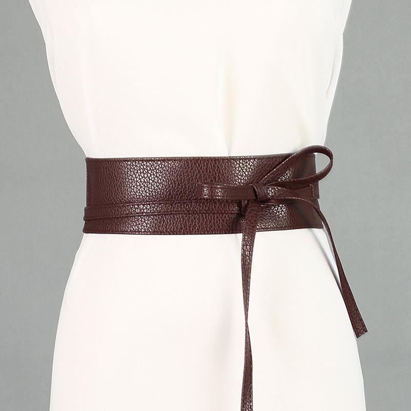 AI Supermarket Ying Fina dames PU imitatieleren knoopriem - hoge kwaliteit, Koreaanse stijl, vrijetijdsriem met lange taille Total length 2.5m bruin
