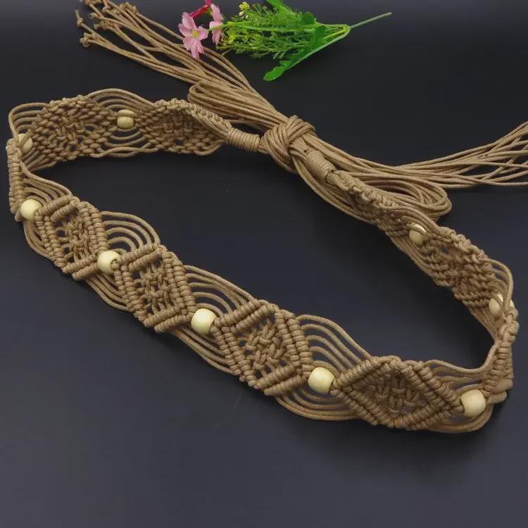 CrossCart Bohemian Wax Rope gevlochten bloemen dames riemketting 170 cm kaki