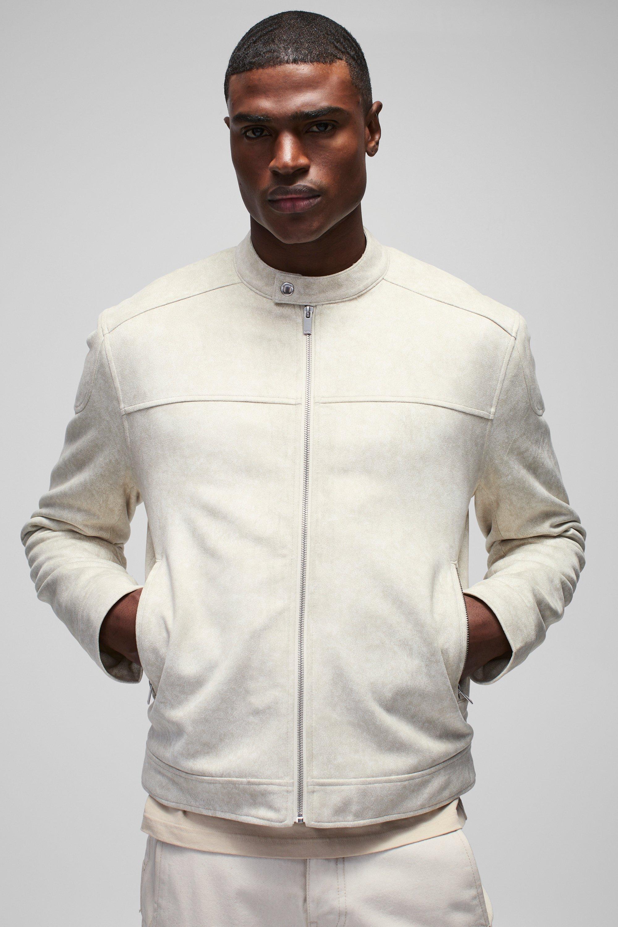 Boohoo Gebleekte Nep Suède Regular Fit Biker Jas, Ecru