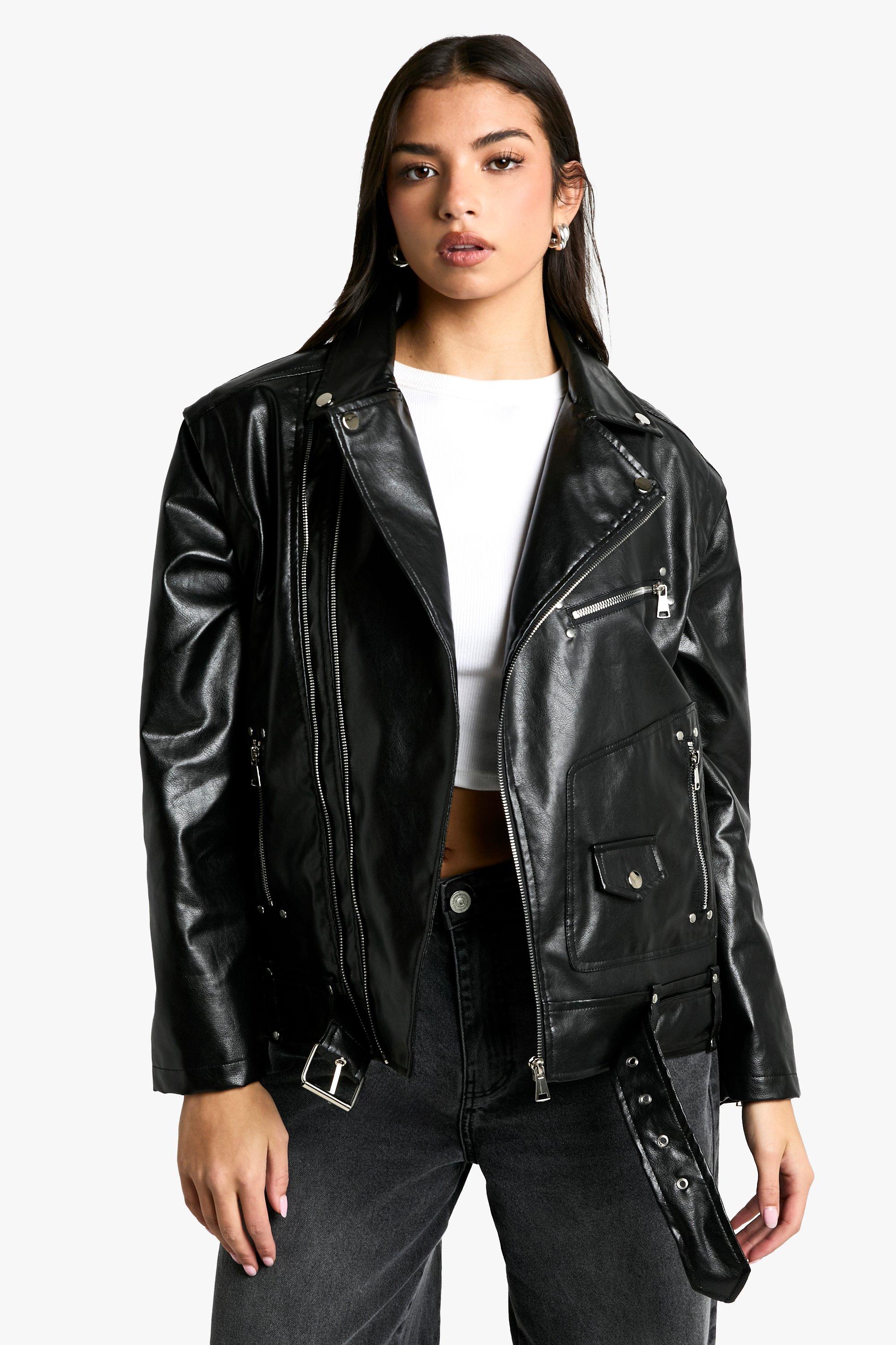 Boohoo Oversized 2-In-1 Biker Jas, Black